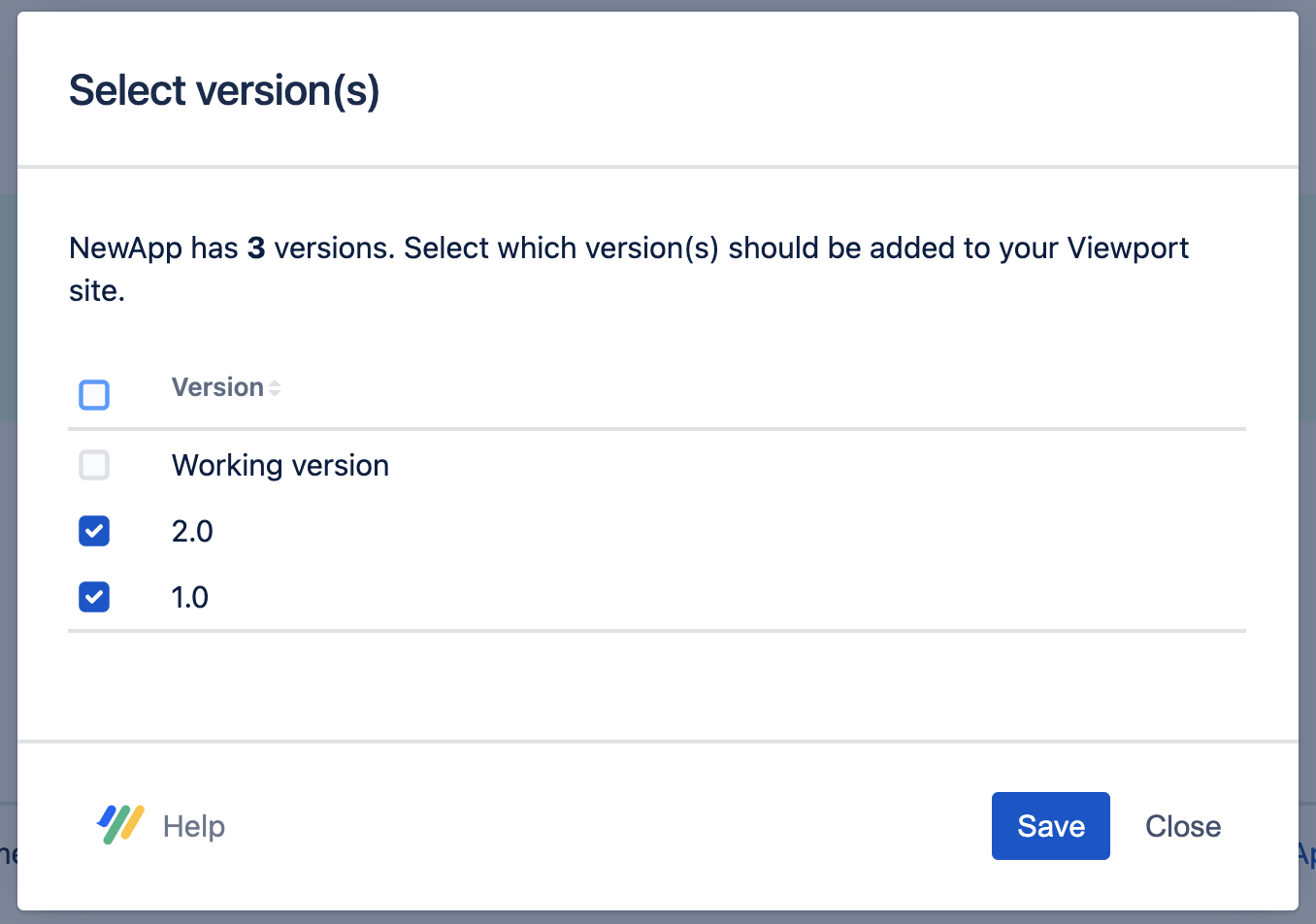 Version selection for a Scroll Document in Scroll Viewport