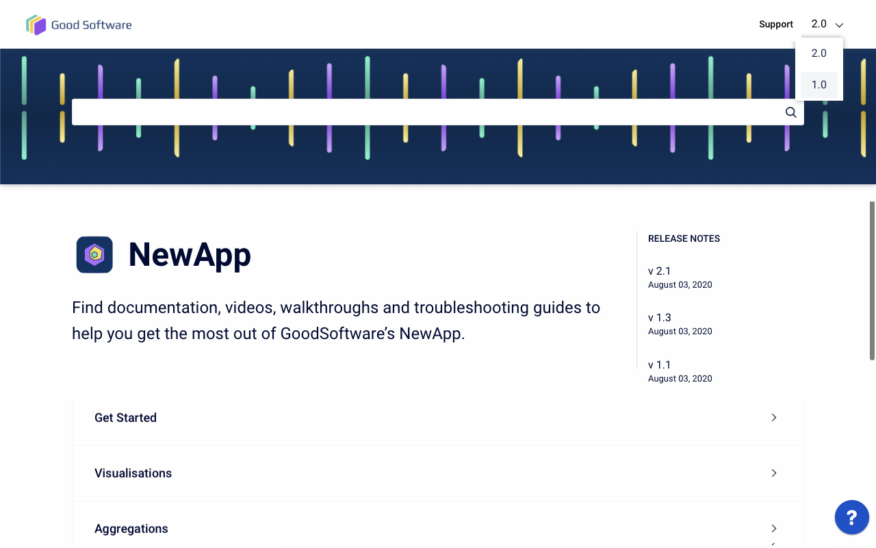 Content source overview with version picker open