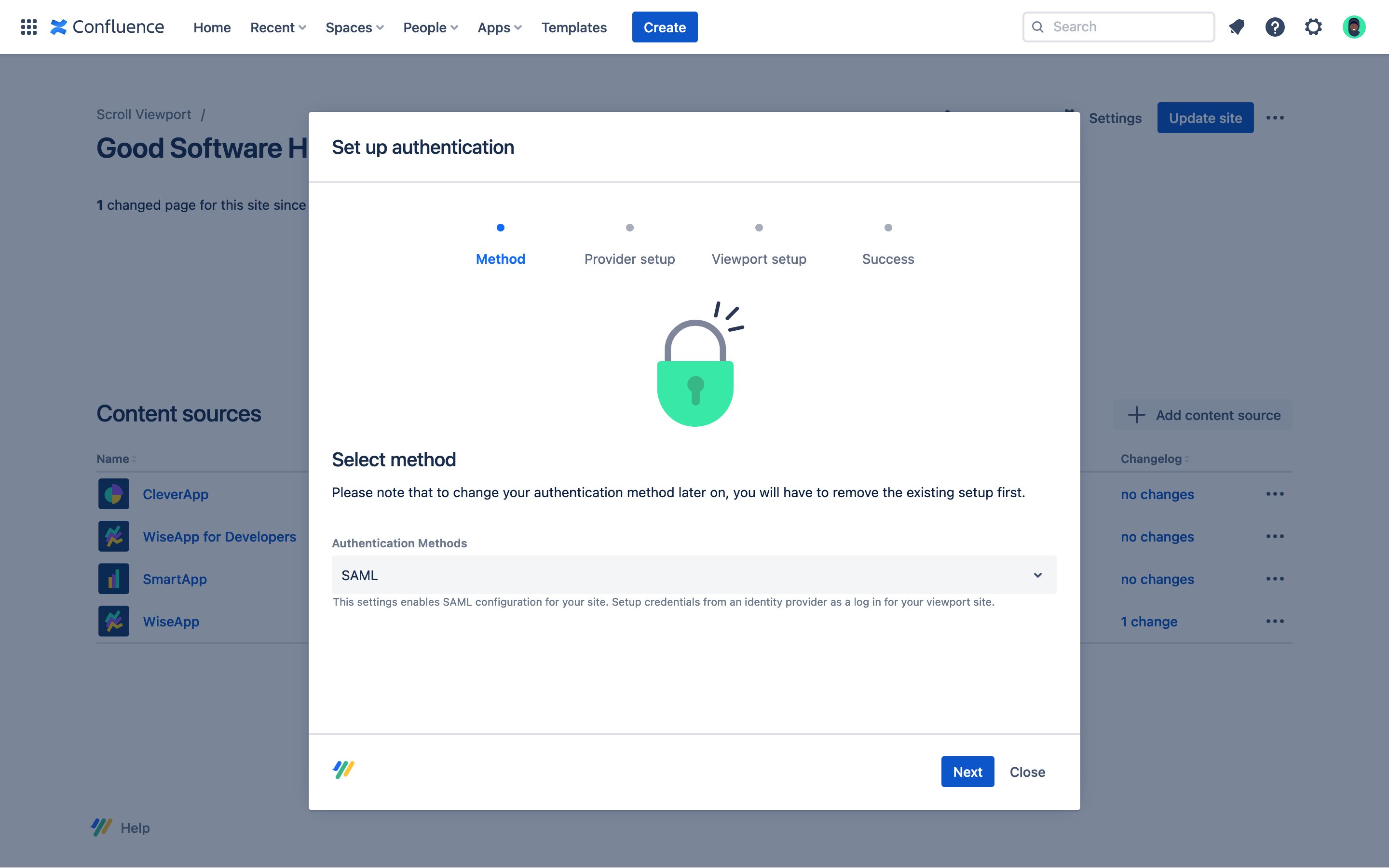 Step 1 of the SAML authentication setup process