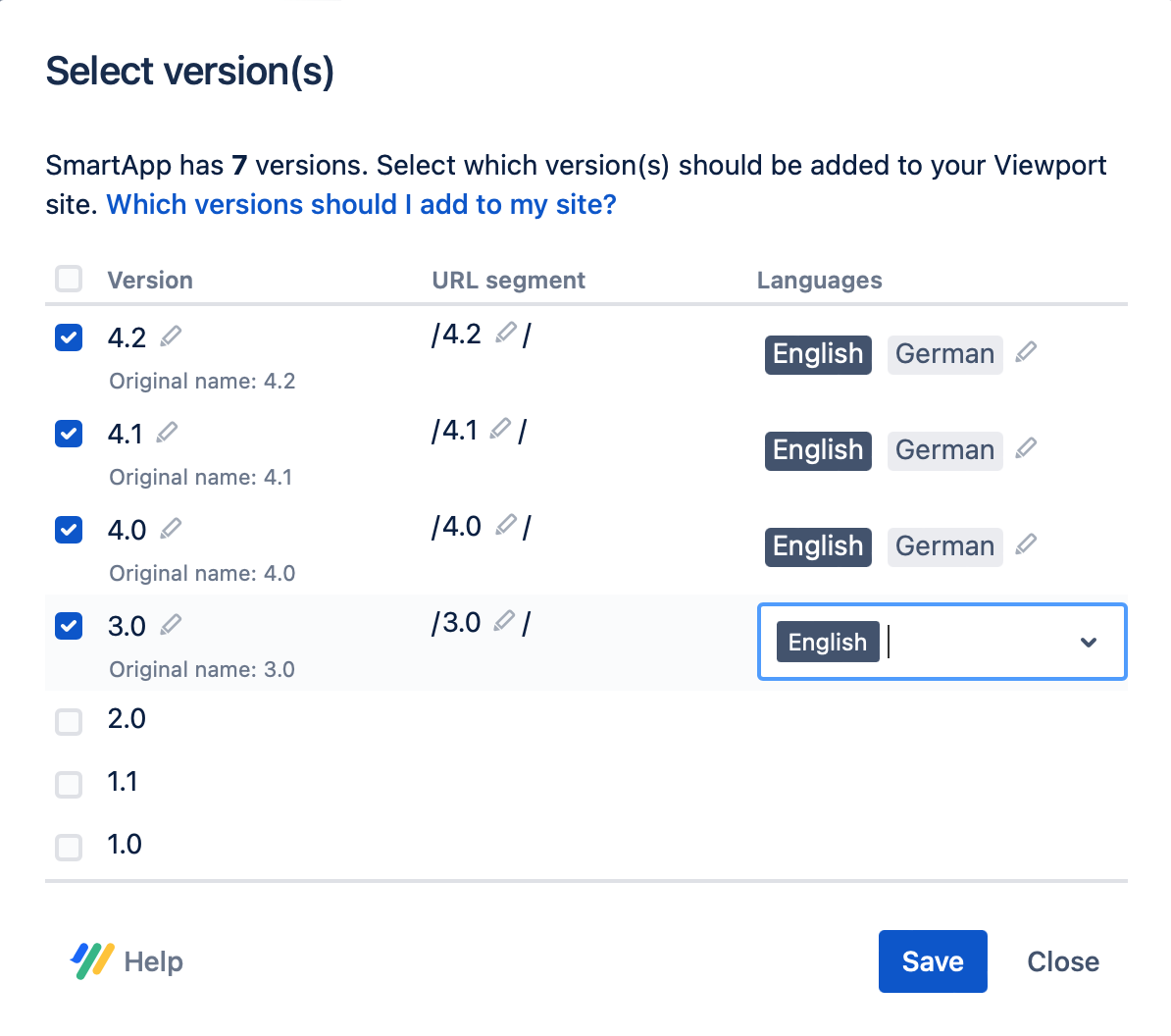 Select version and add languages