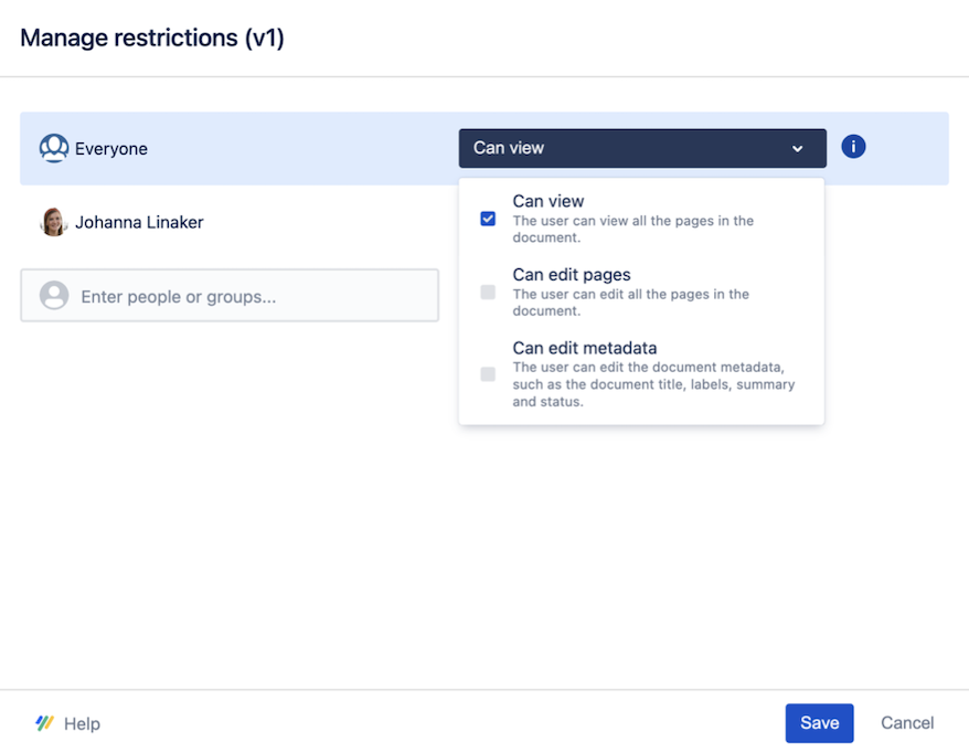 Can view restrictions in Manage restrictions dialog
