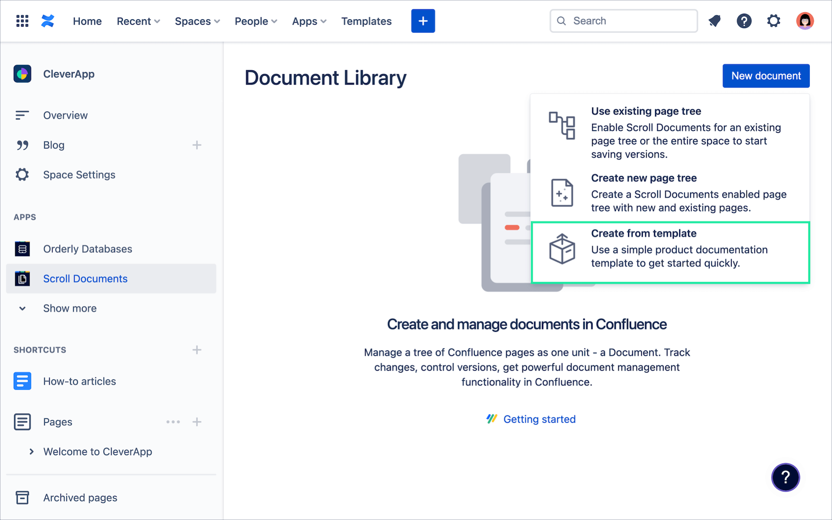 Select New document option Create from template