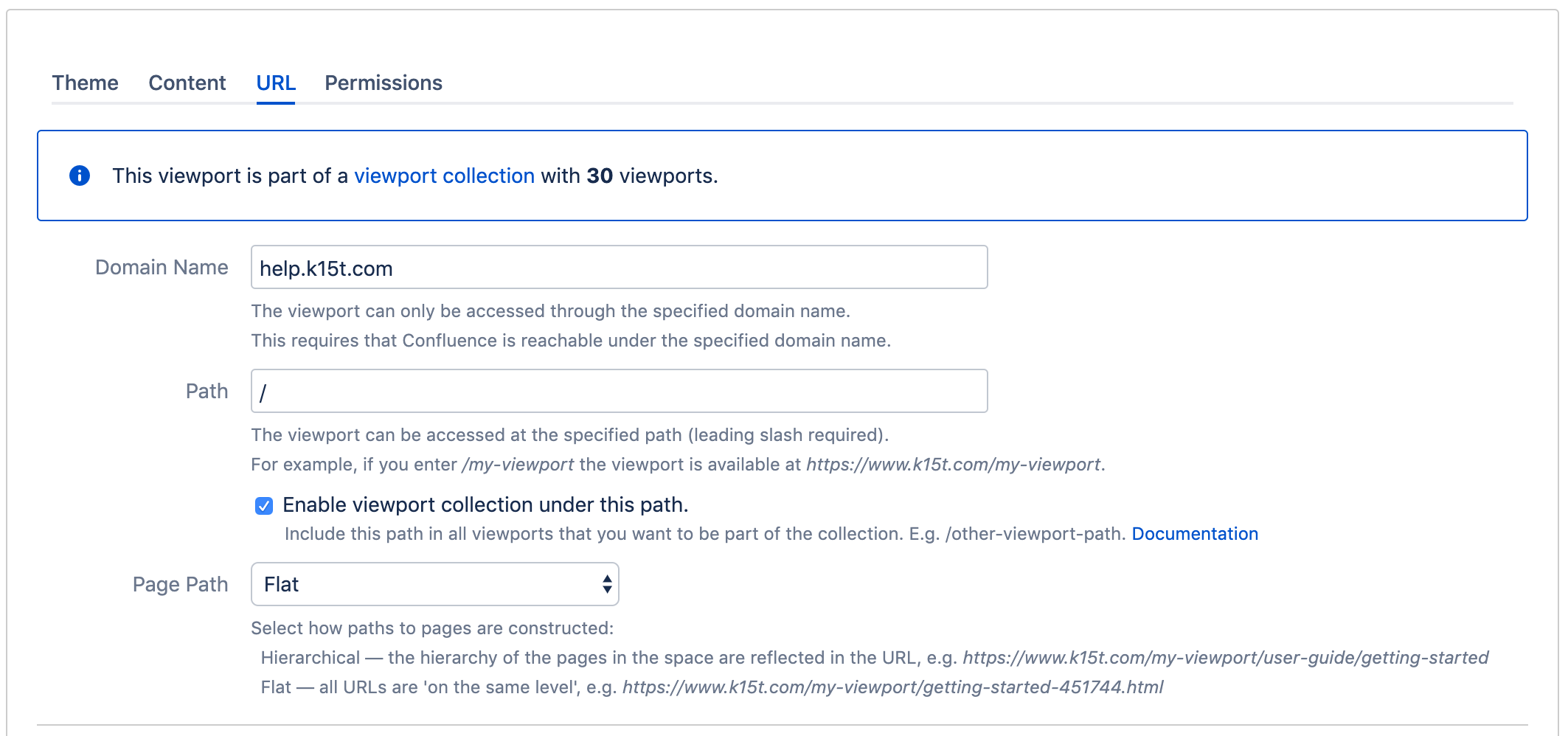 Scroll Viewport Url configuration screen