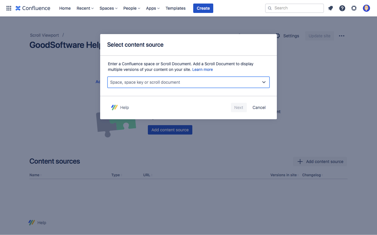 Add content source dialog - Select content source