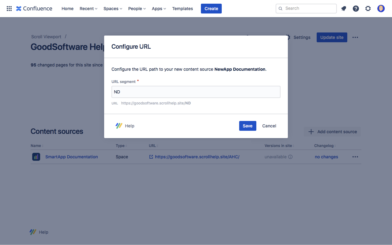Add content source dialog - Configure URL
