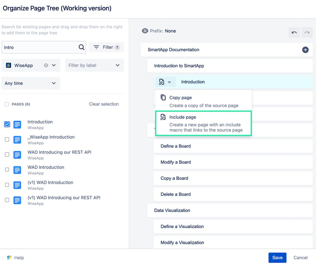 Include page via Organize Page Tree