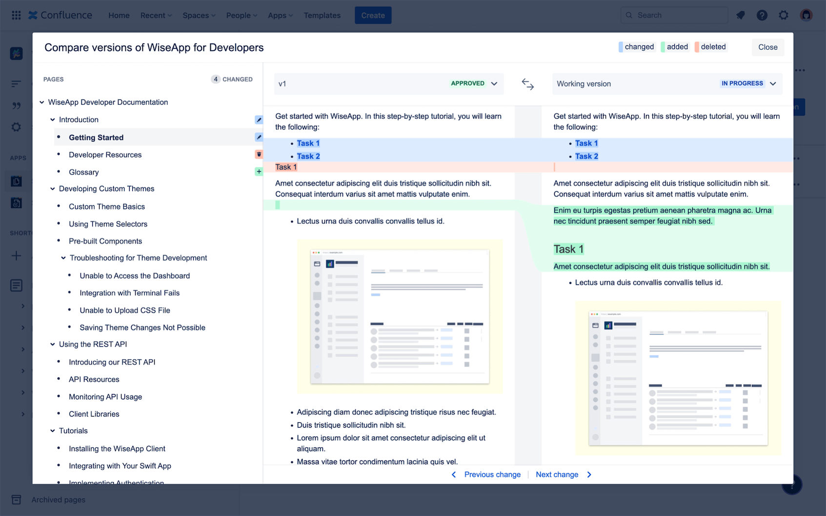 Scroll Documents' Compare versions dialog