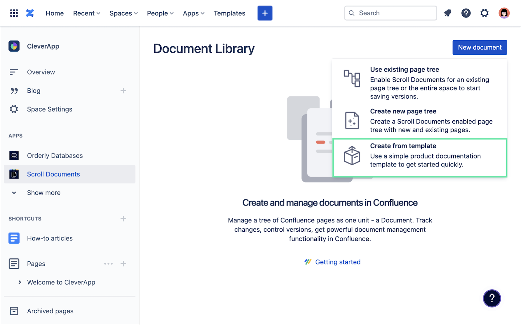 Select New document option Create from template