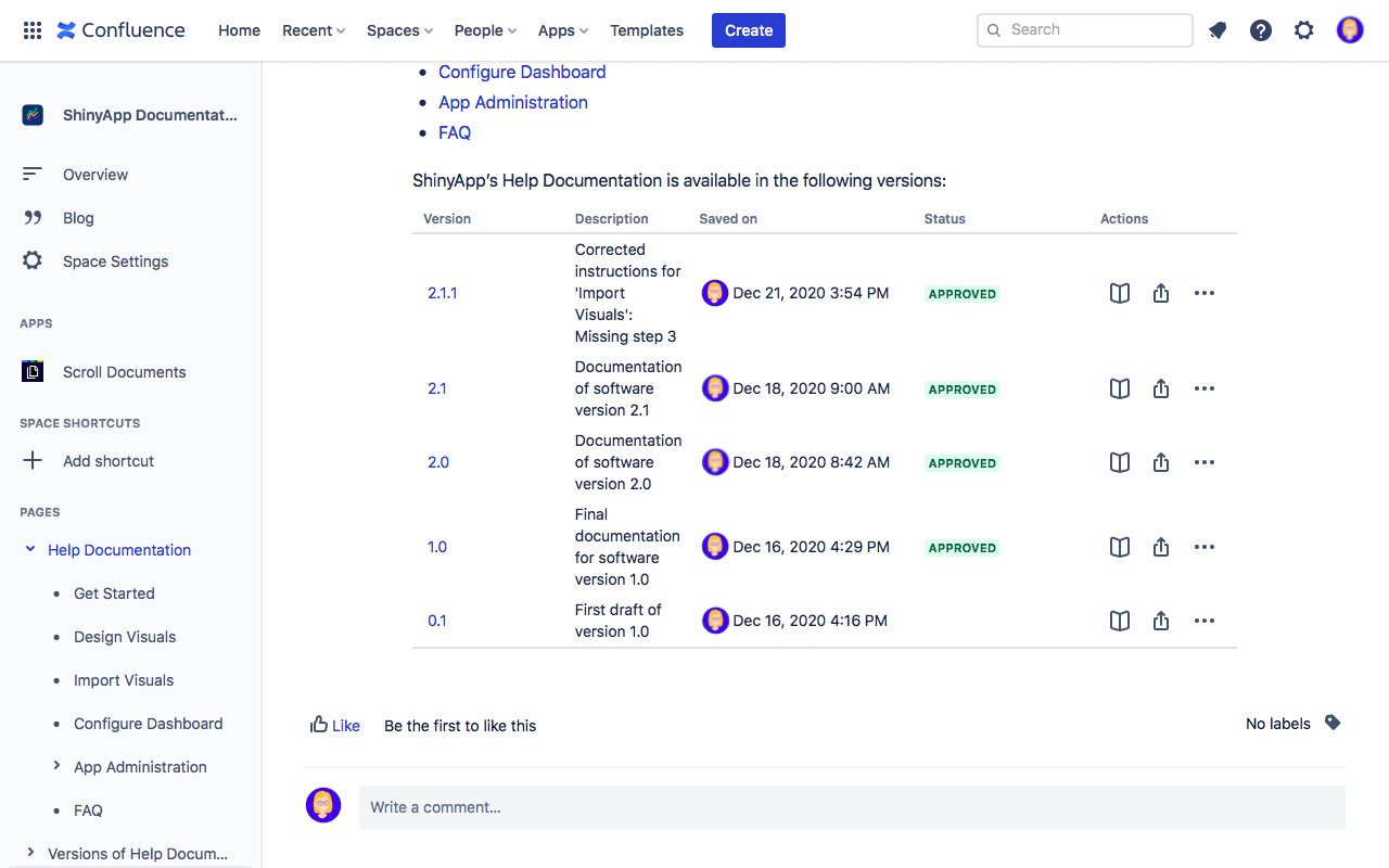 Scroll Document version history macro on a page