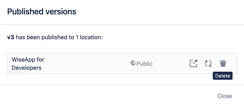 Dialog enabling you to delete the published versoin