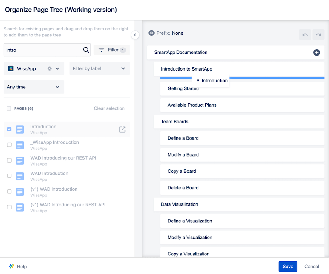 Insert existing page via Organize Page Tree