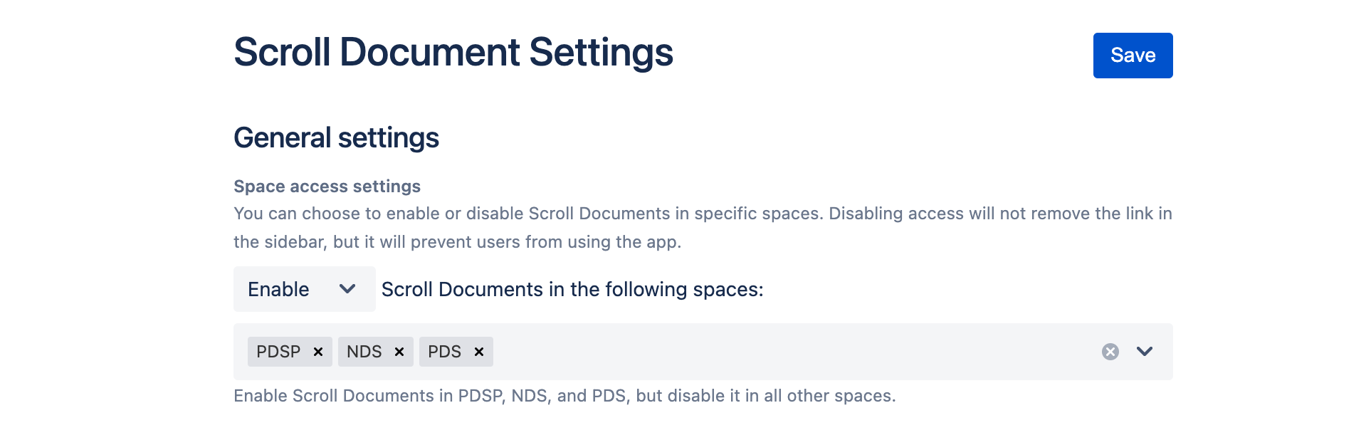 Displays how to set where Scroll Documents can be enabled