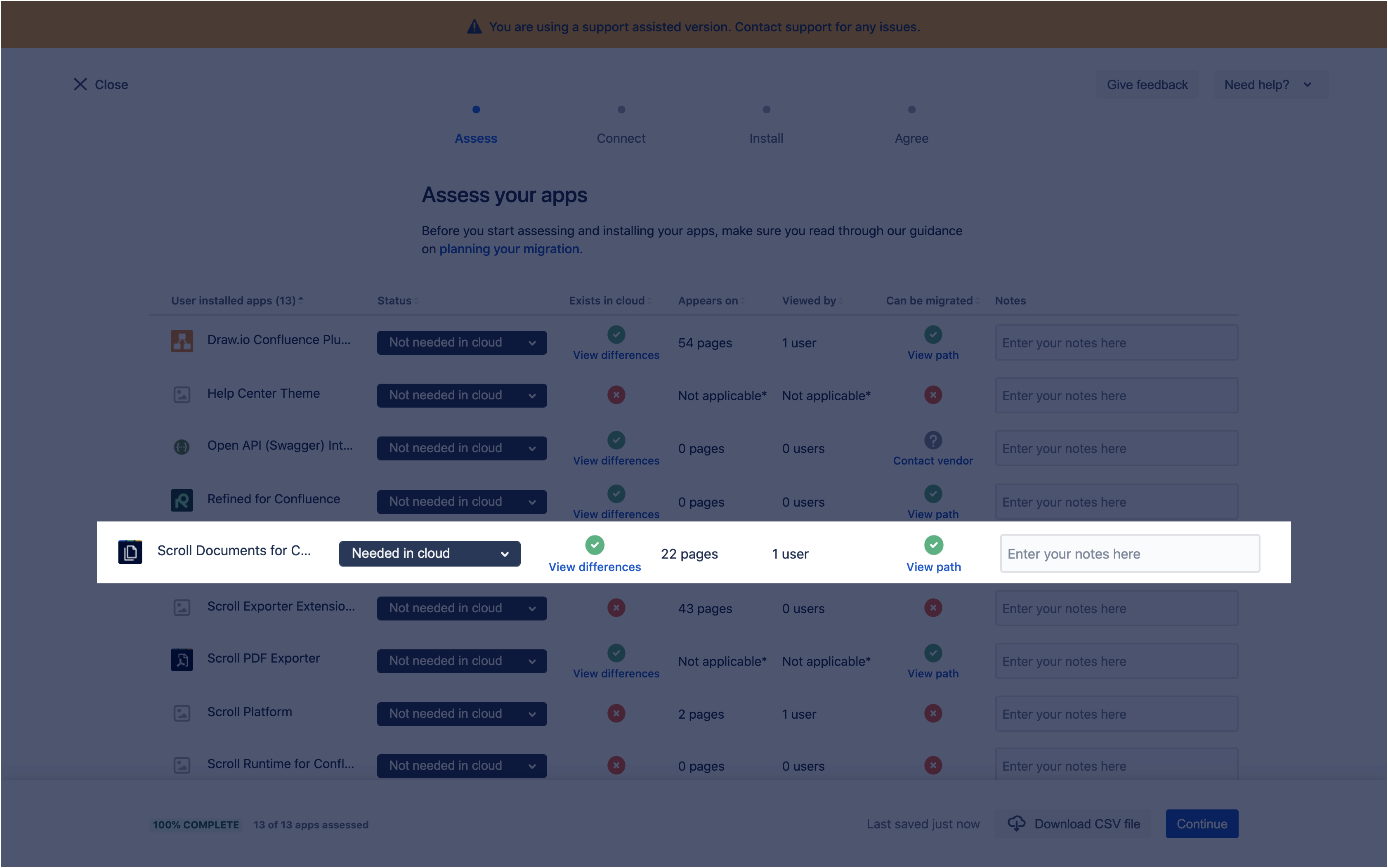 Assess your apps step in Atlassian's Migration Assistant