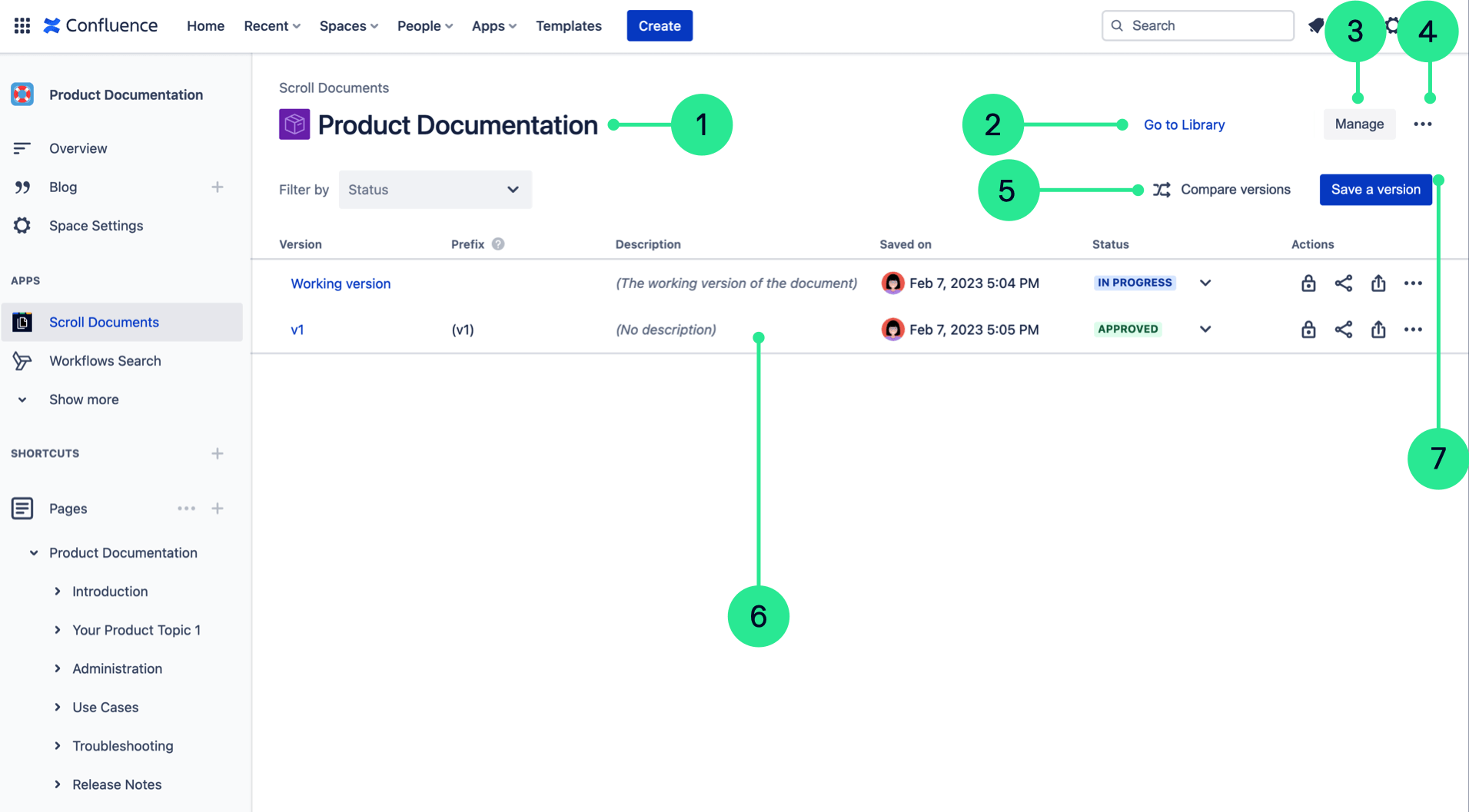 Elements within the Document Manager