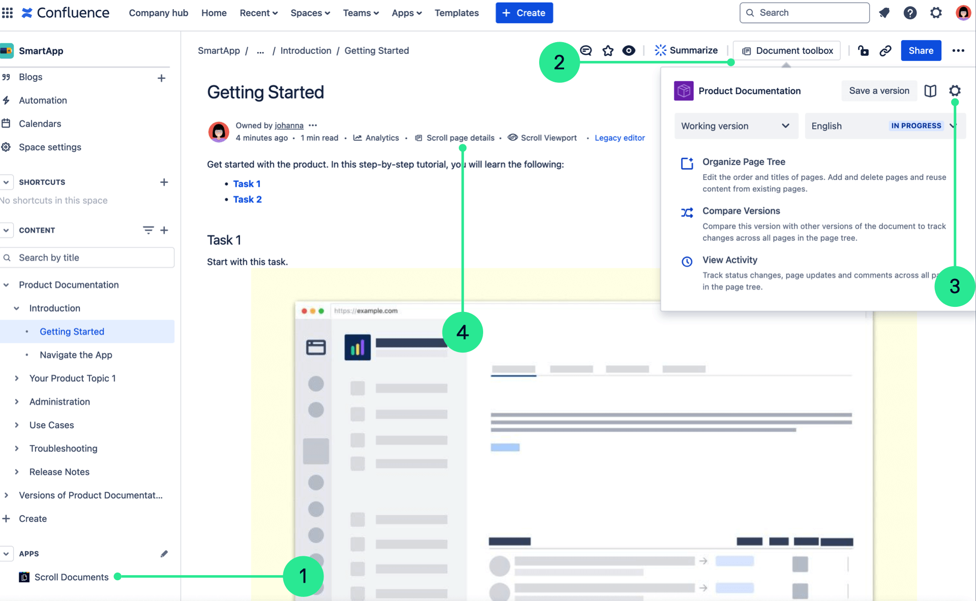 Scroll Documents navigation entries in page view