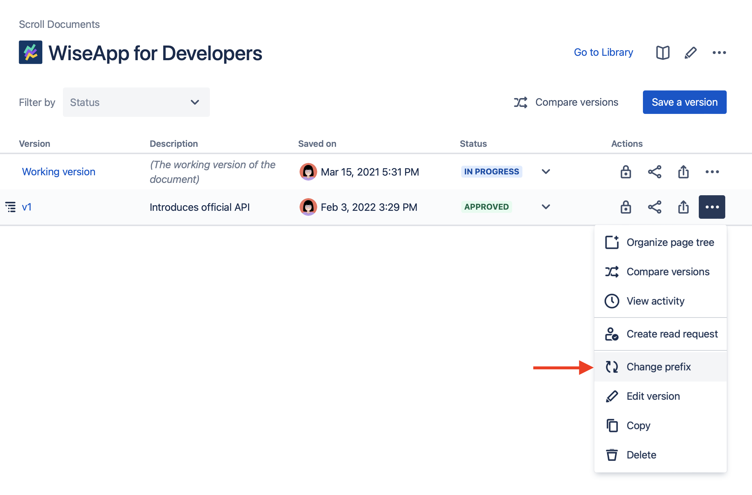 Displays how to select change prefix