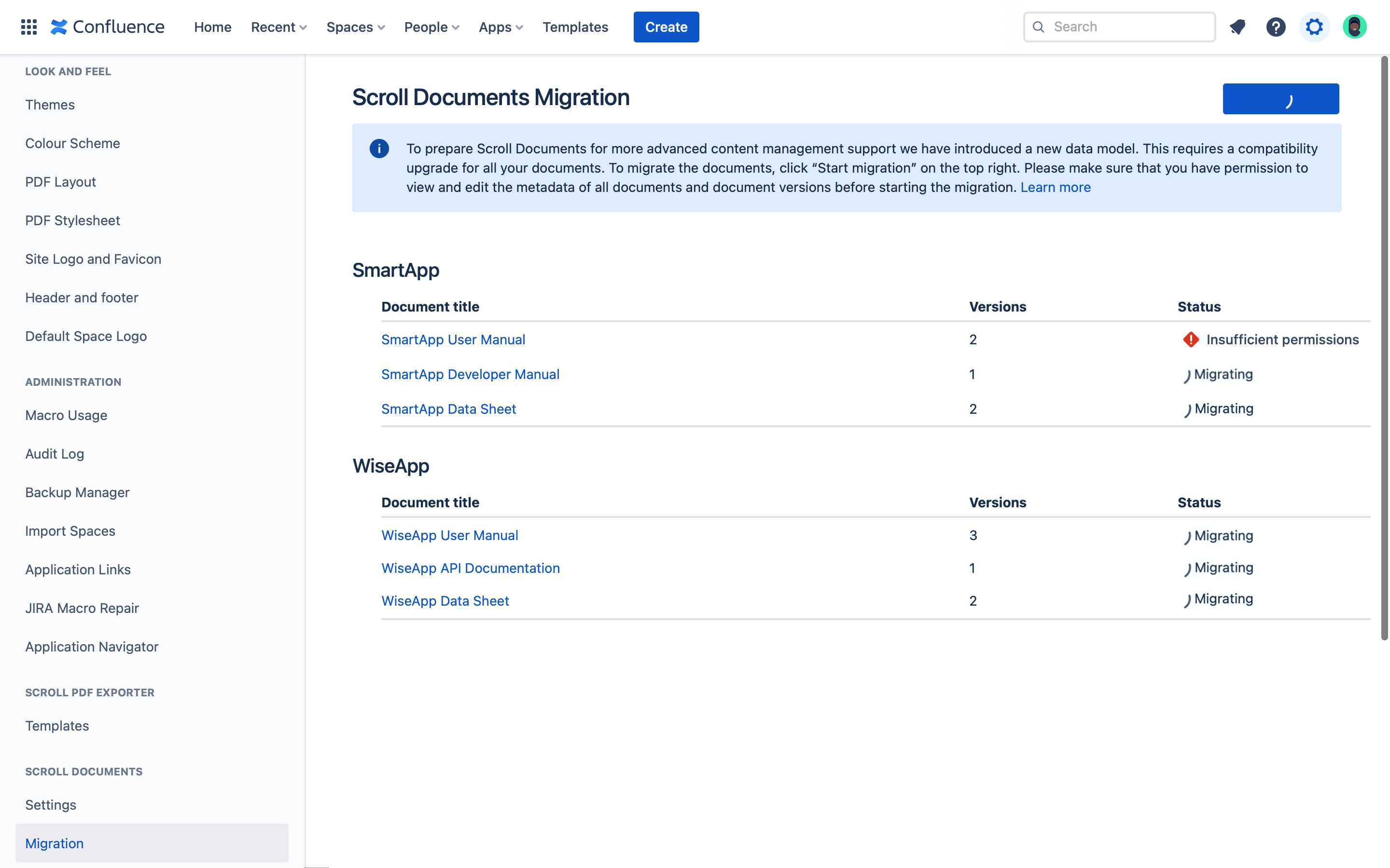 Migration tool with a migration in progress