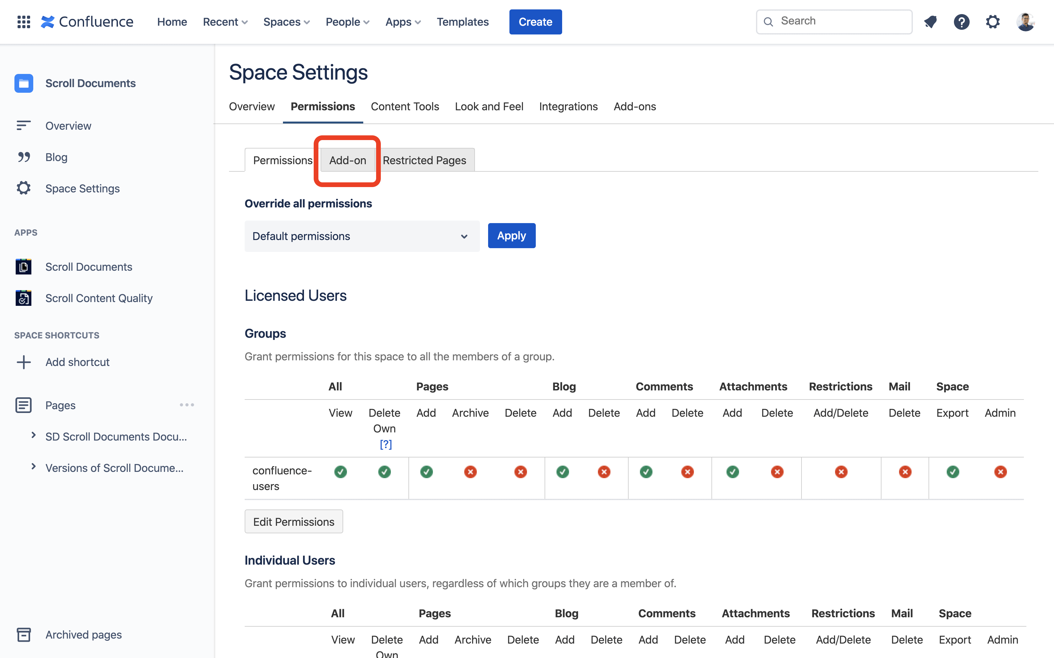 Click Add-on to access the read request permissions