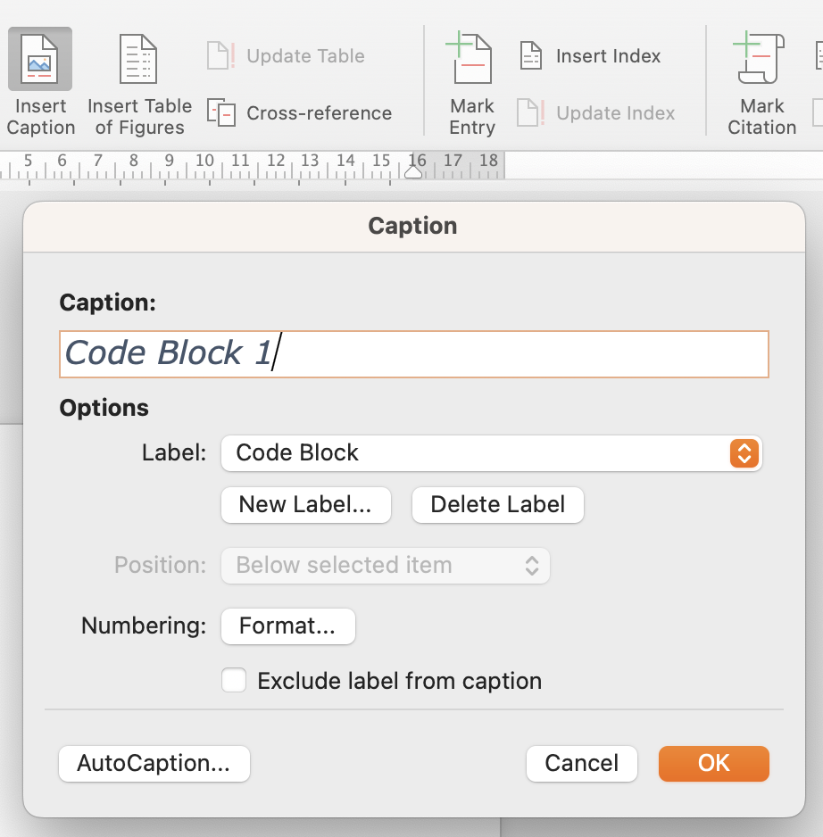 Creating a Table of Code Blocks