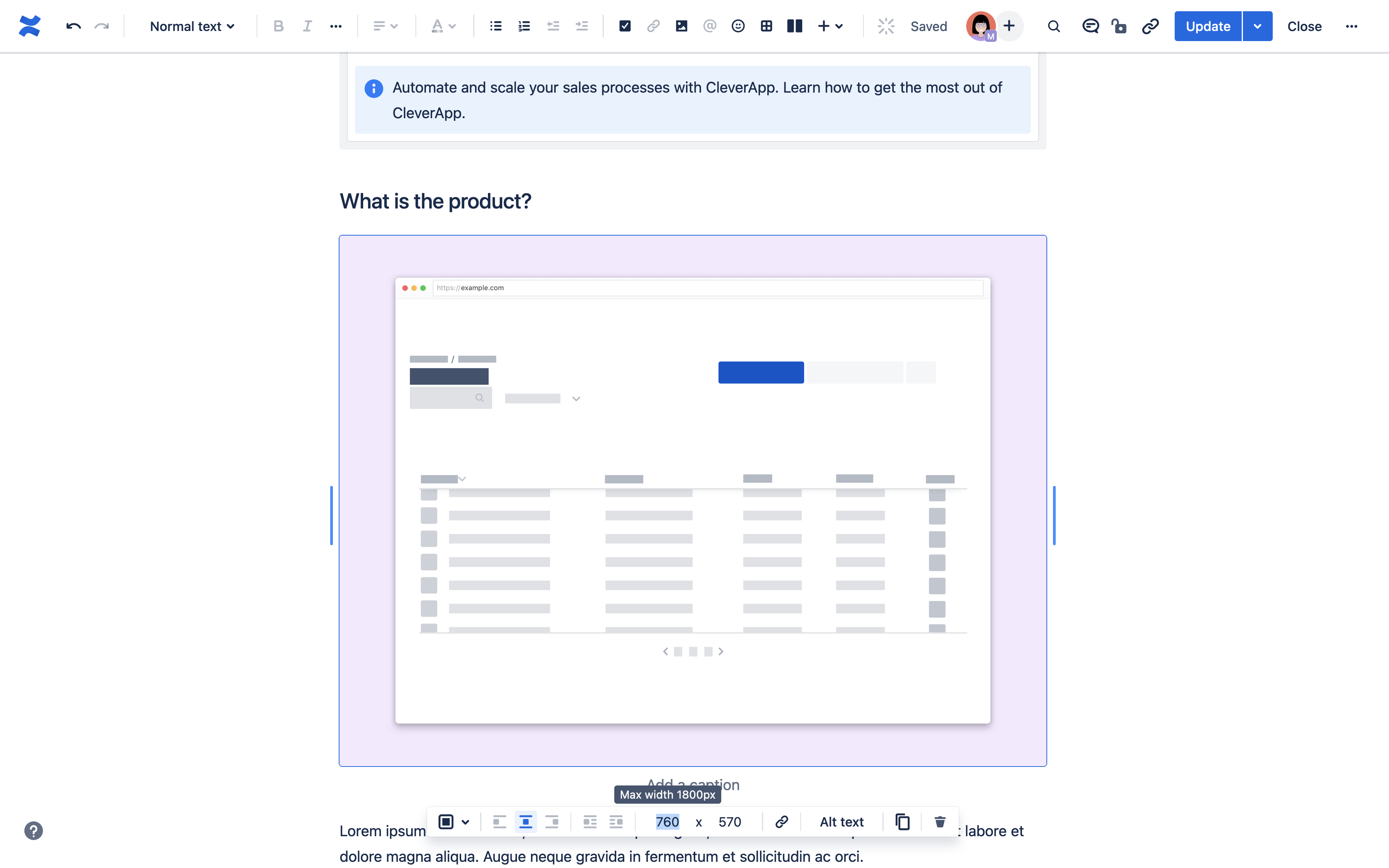 Resize images in the Confluence editor