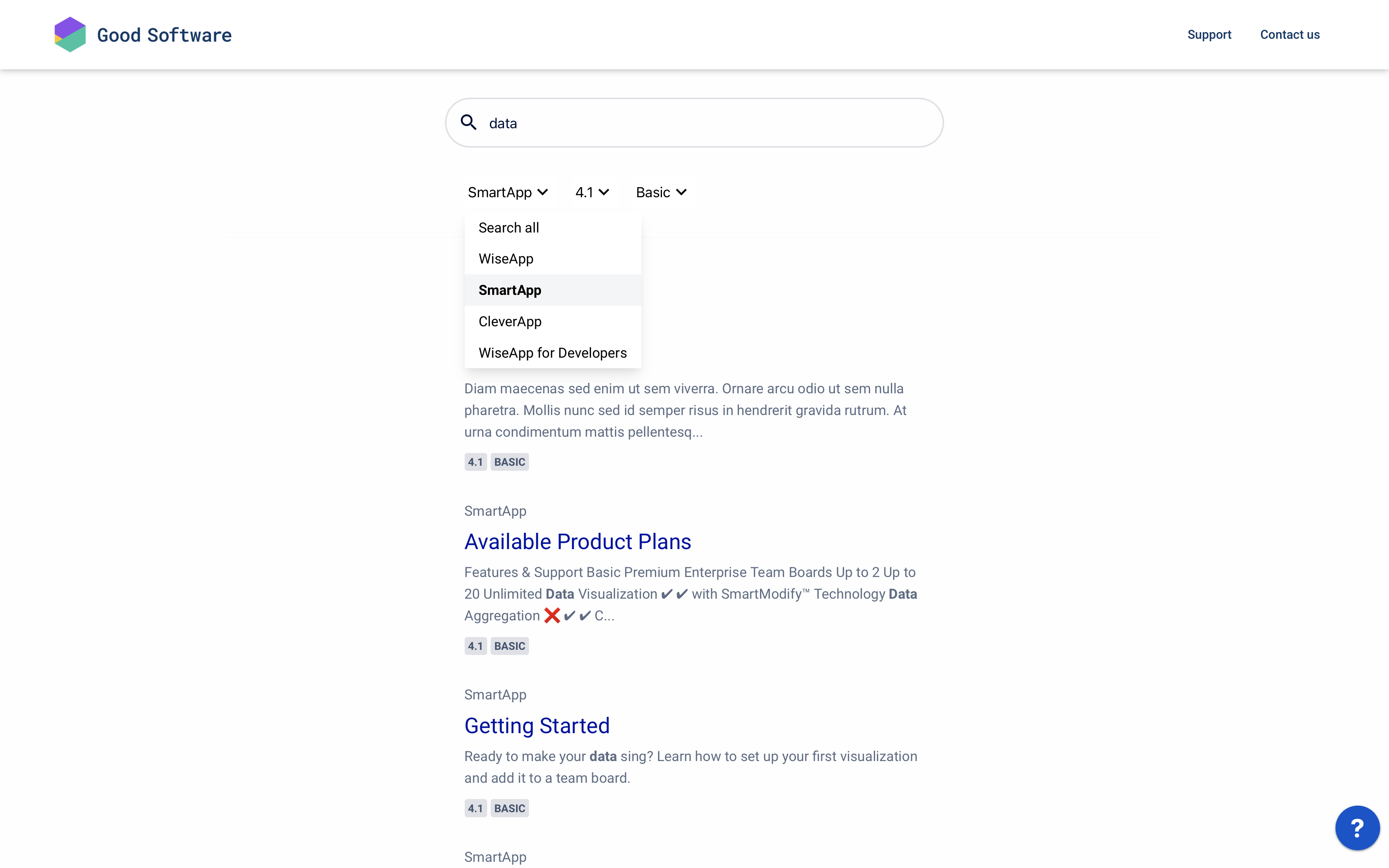 Search page with filters open