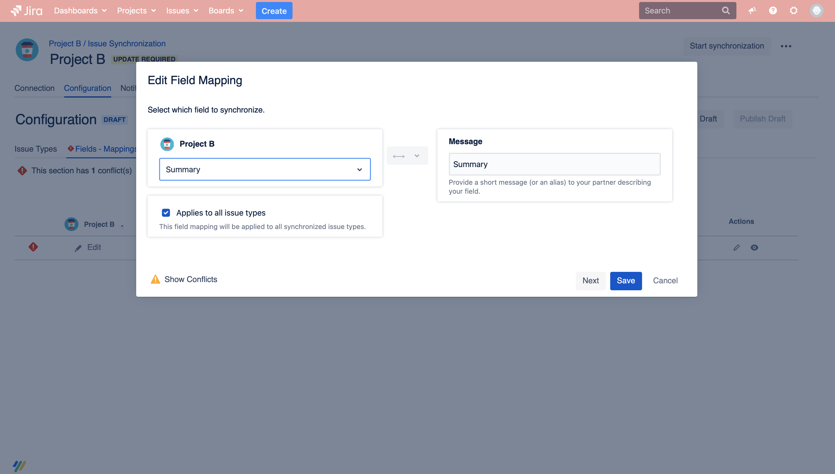 Edit field mapping on the secondary side