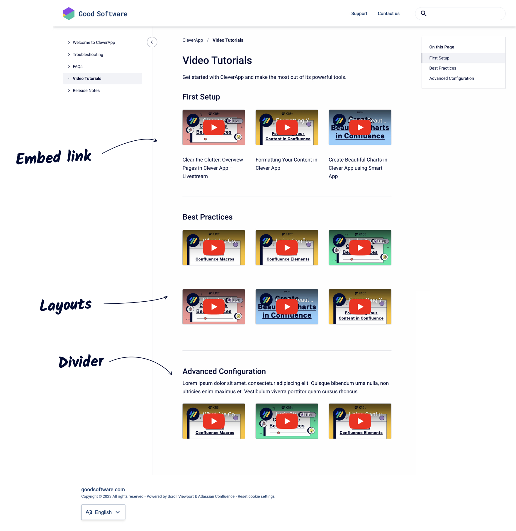 Showing an example Video tutorials page