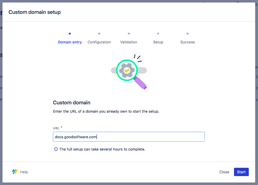 The first step of the custom domain setup process