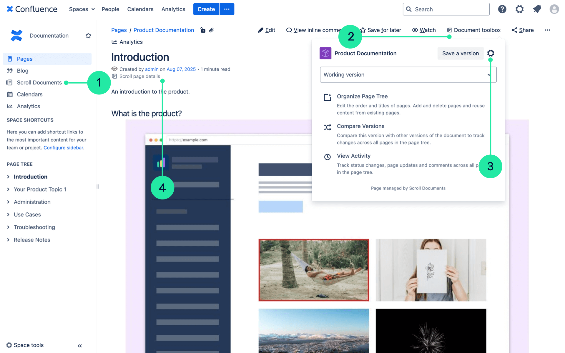 Navigational view from Scroll Documents in Confluence page view