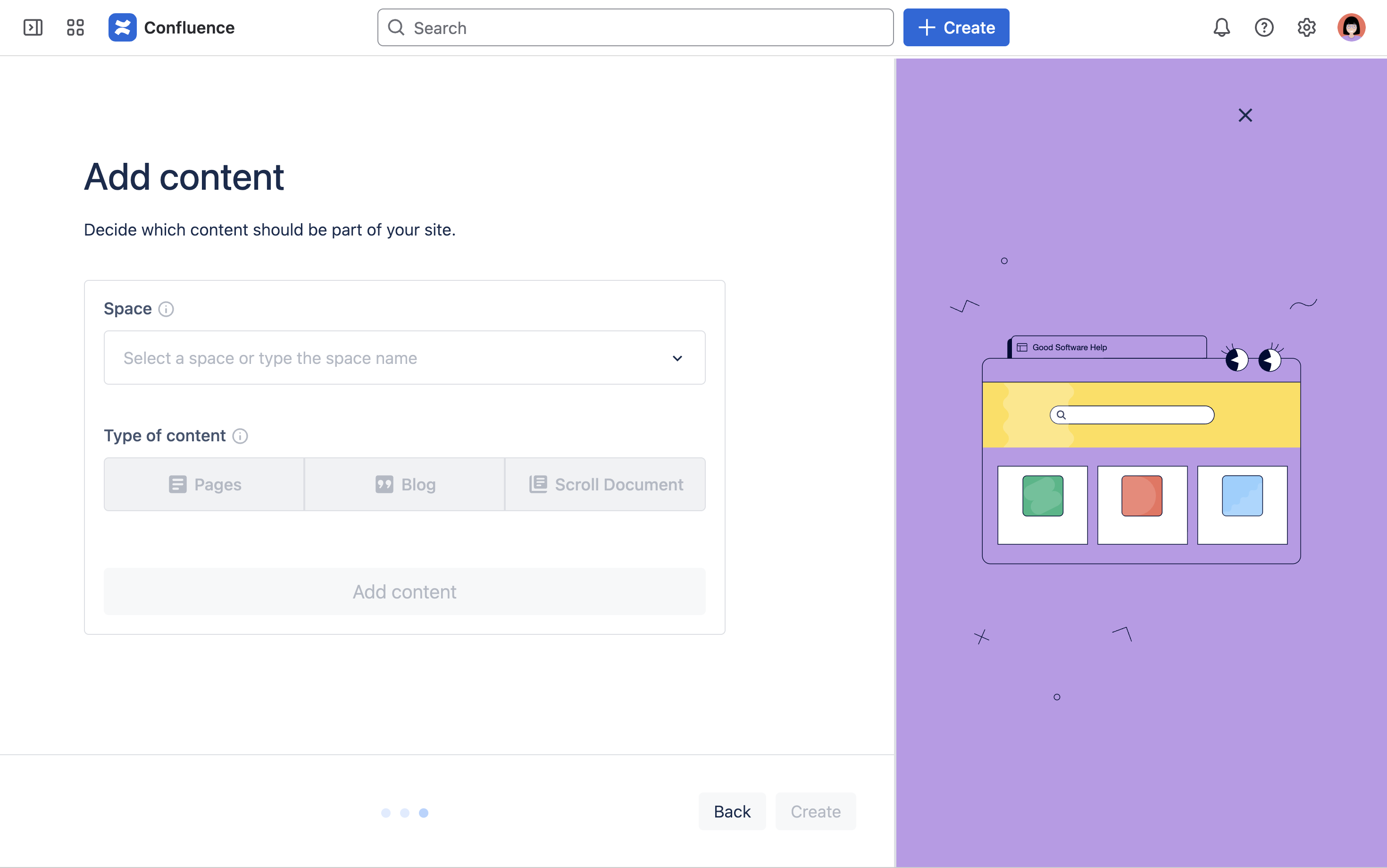 Create site wizard - 3 Add content.png