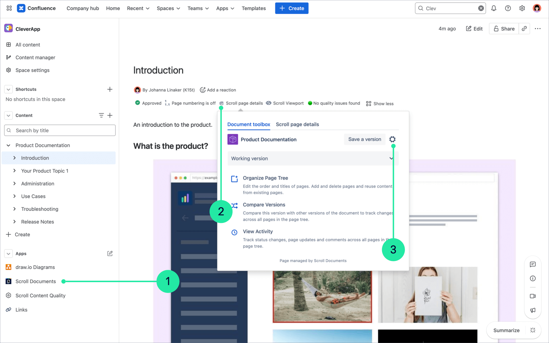 Navigational view of Scroll Documents in Confluence page view