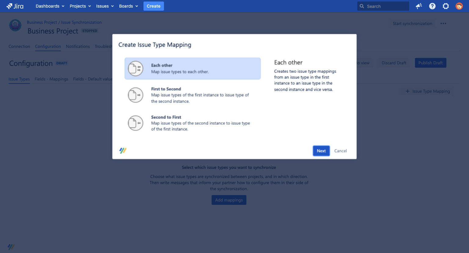 Choose if issue types are synced bi- or unidirectional