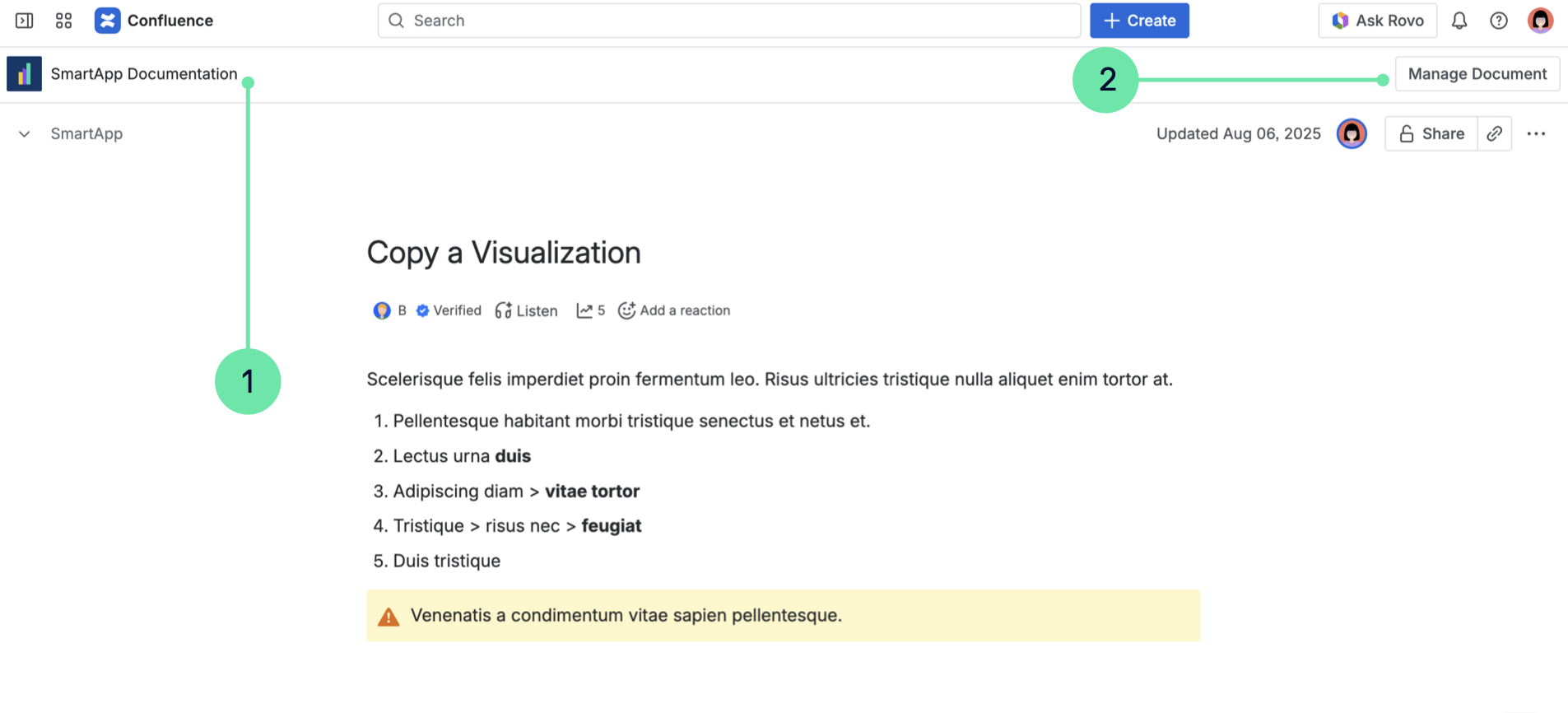 Navigational callouts to the new toolbar, user can see document name and navigate to Document Manager.