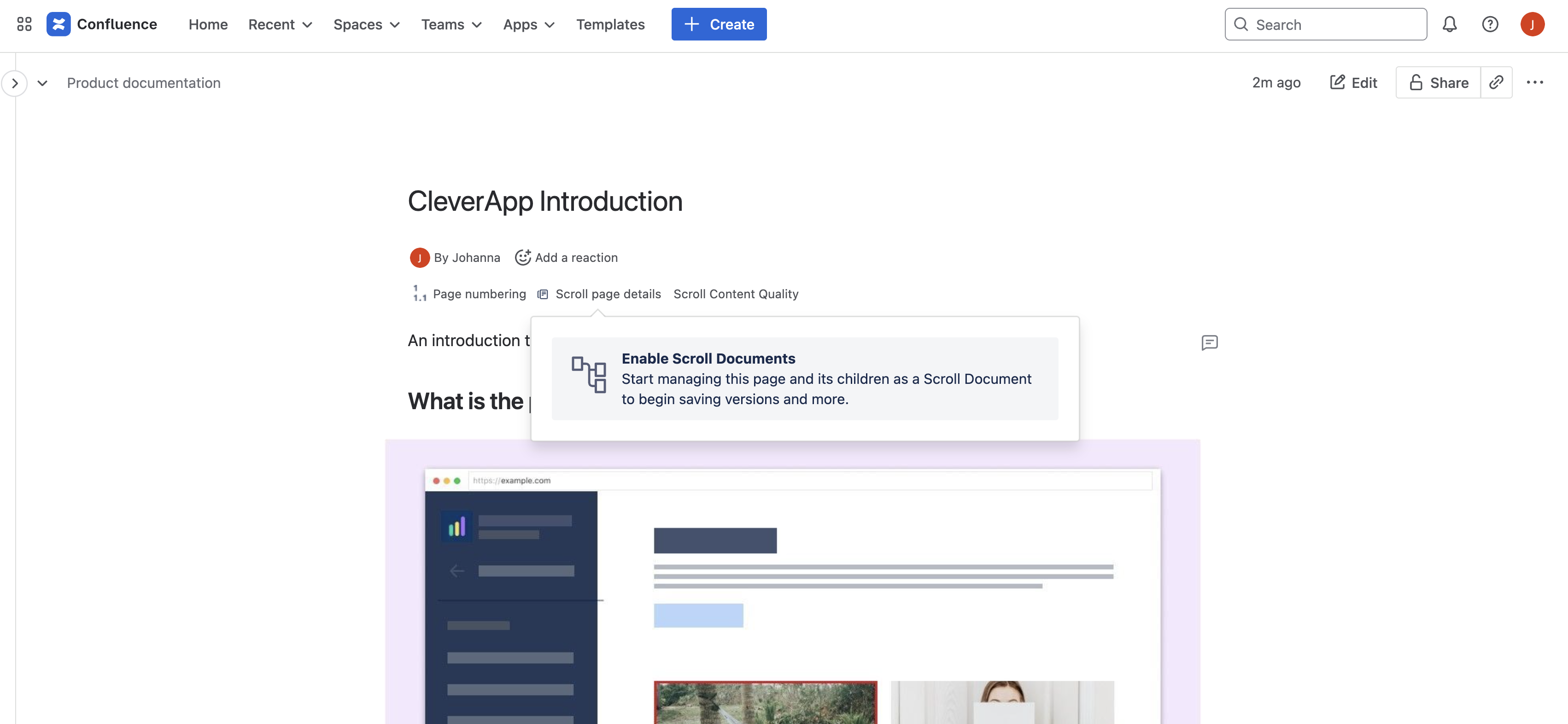 Scroll page details expanded with option to enable Scroll Documents