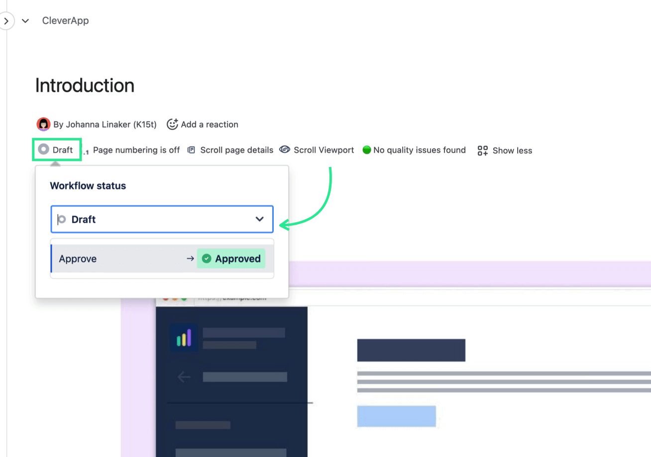 Workflow status expanded in page view