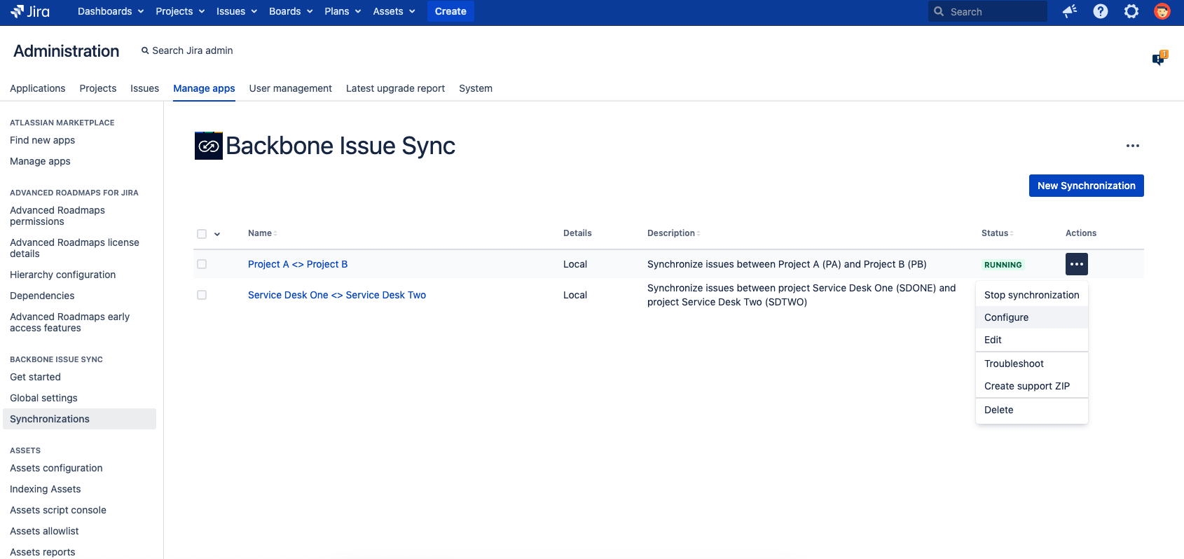 global synchronization overview in manage app settings