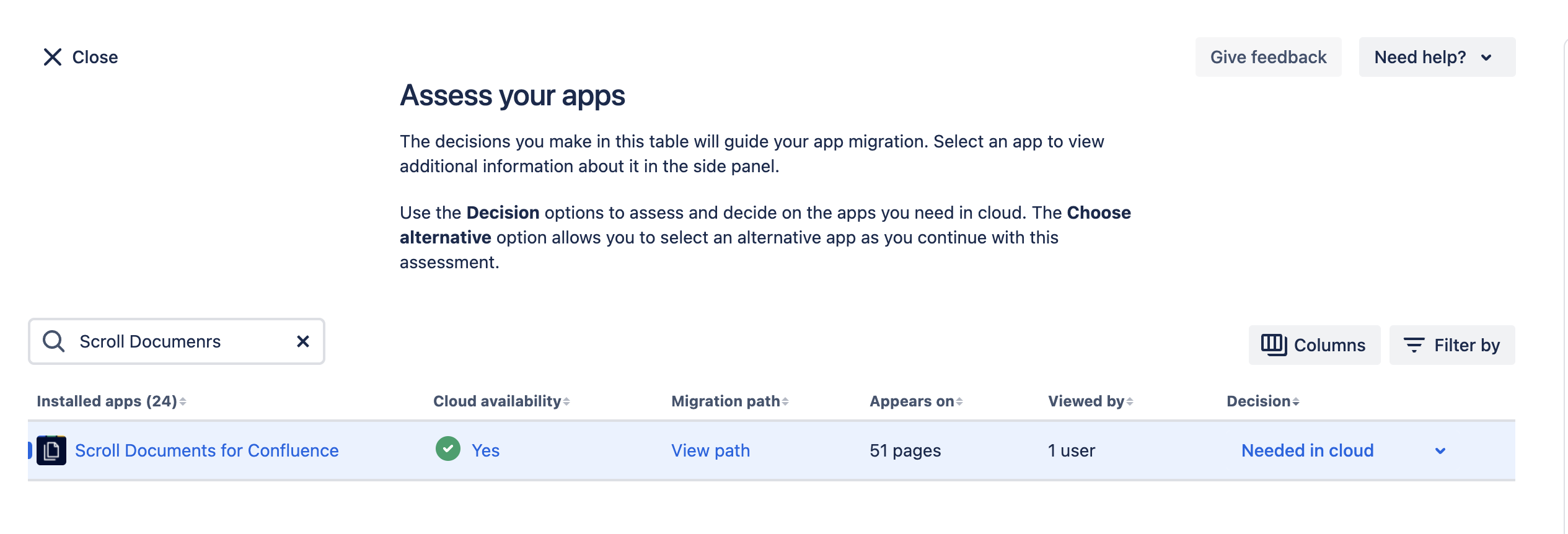 Scroll Documents is marked as needed for migration to Cloud