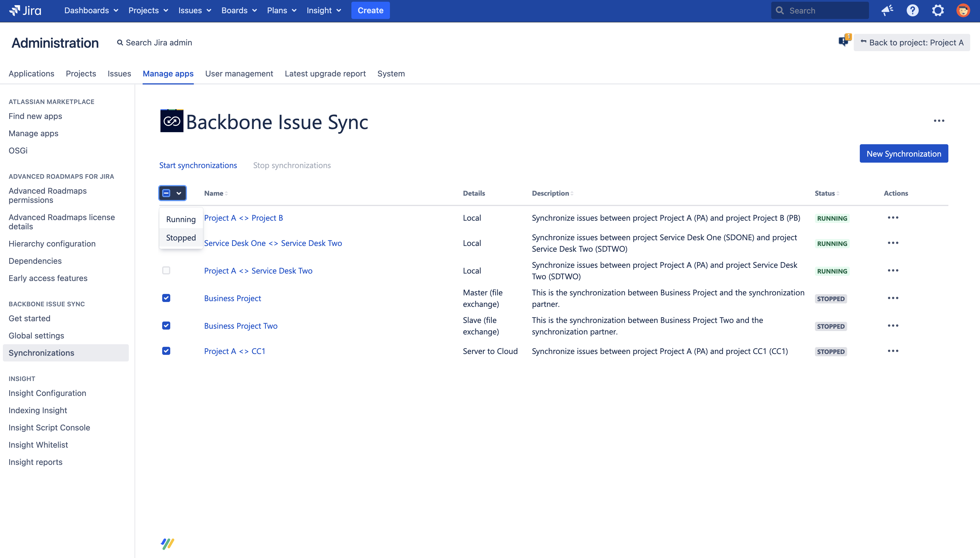 Bulk start and stop your synchronizations