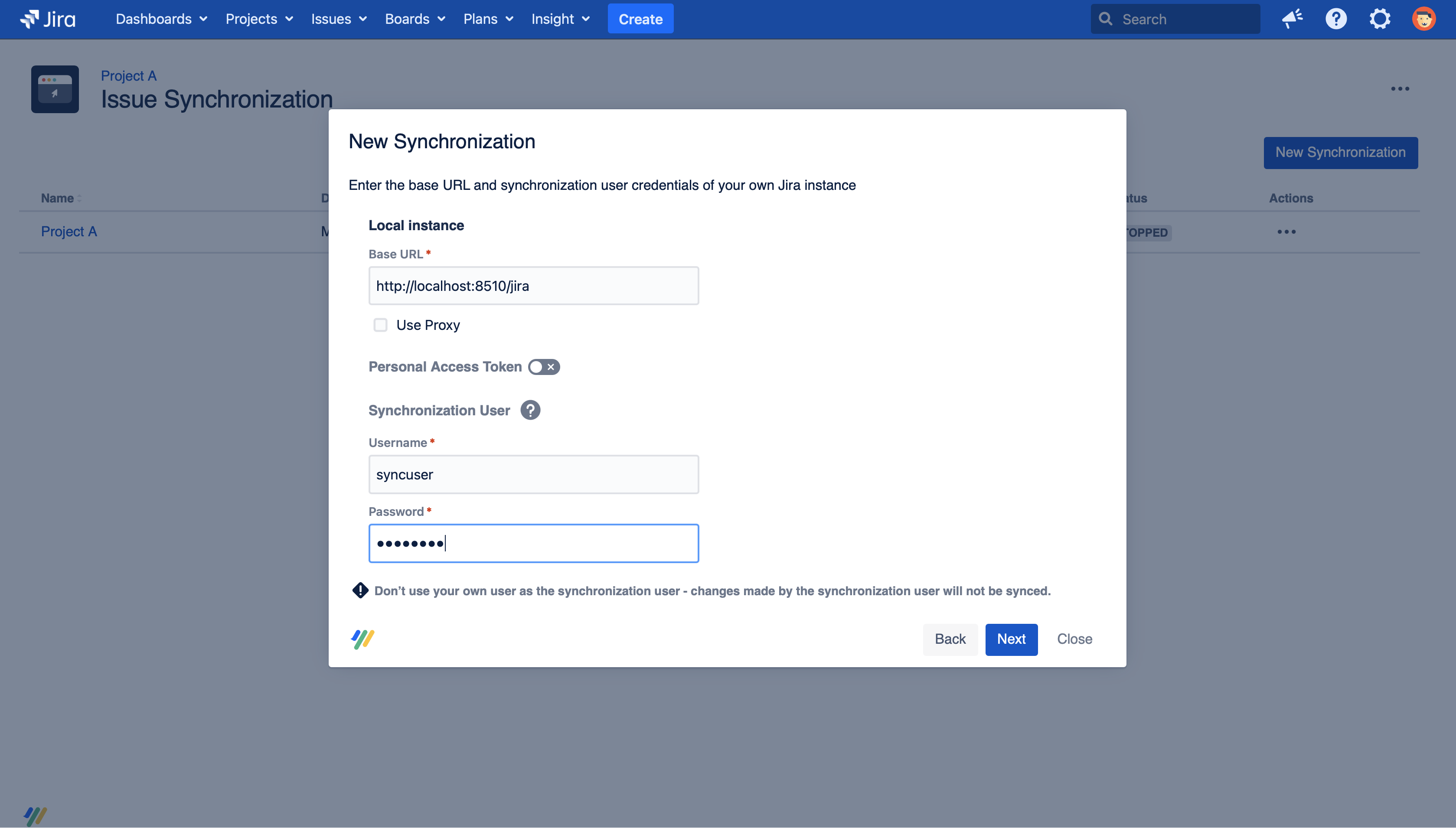 Fill out the username and password or Personal Access Token