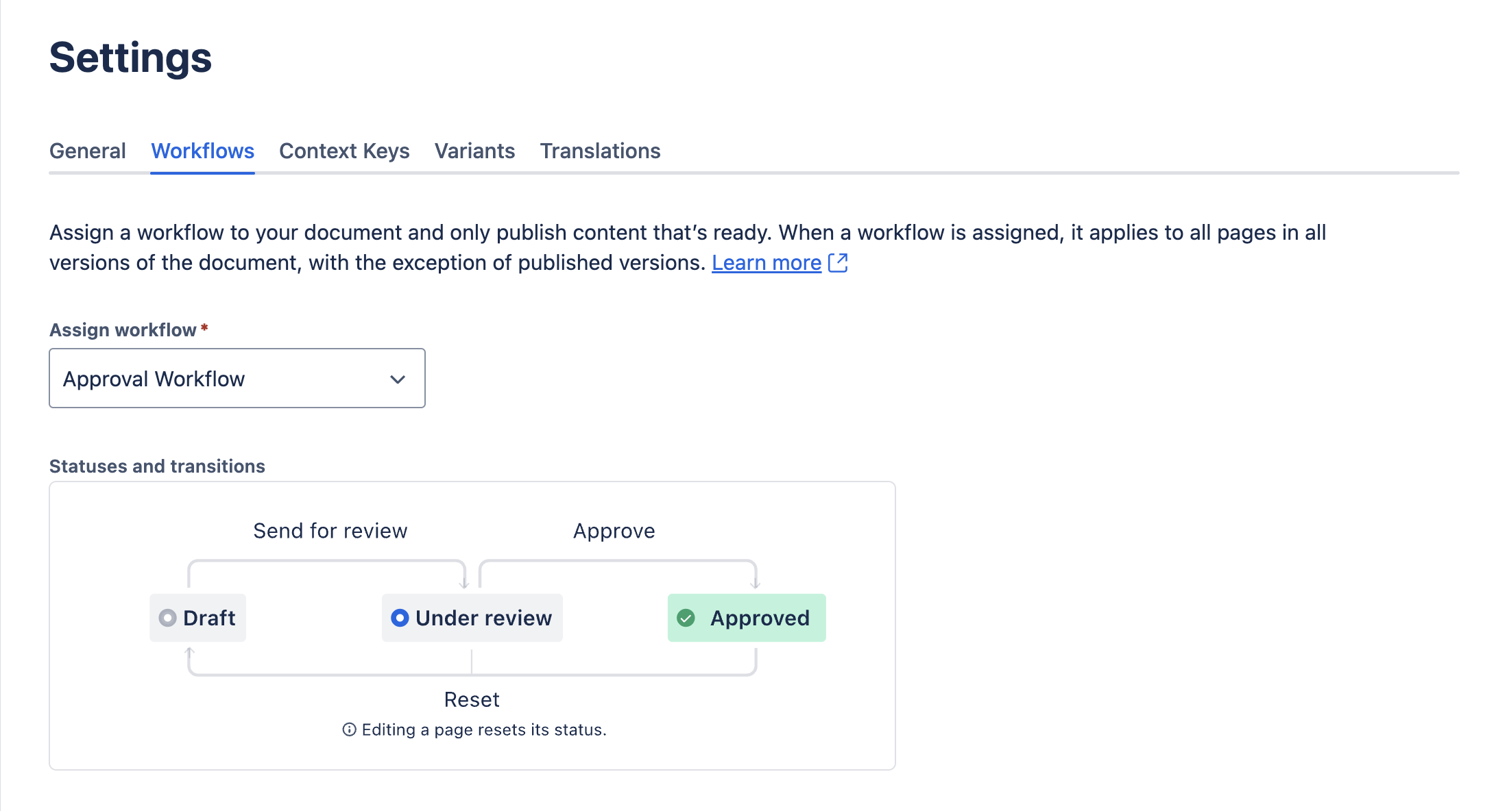 Workflow settings in Scroll Documents