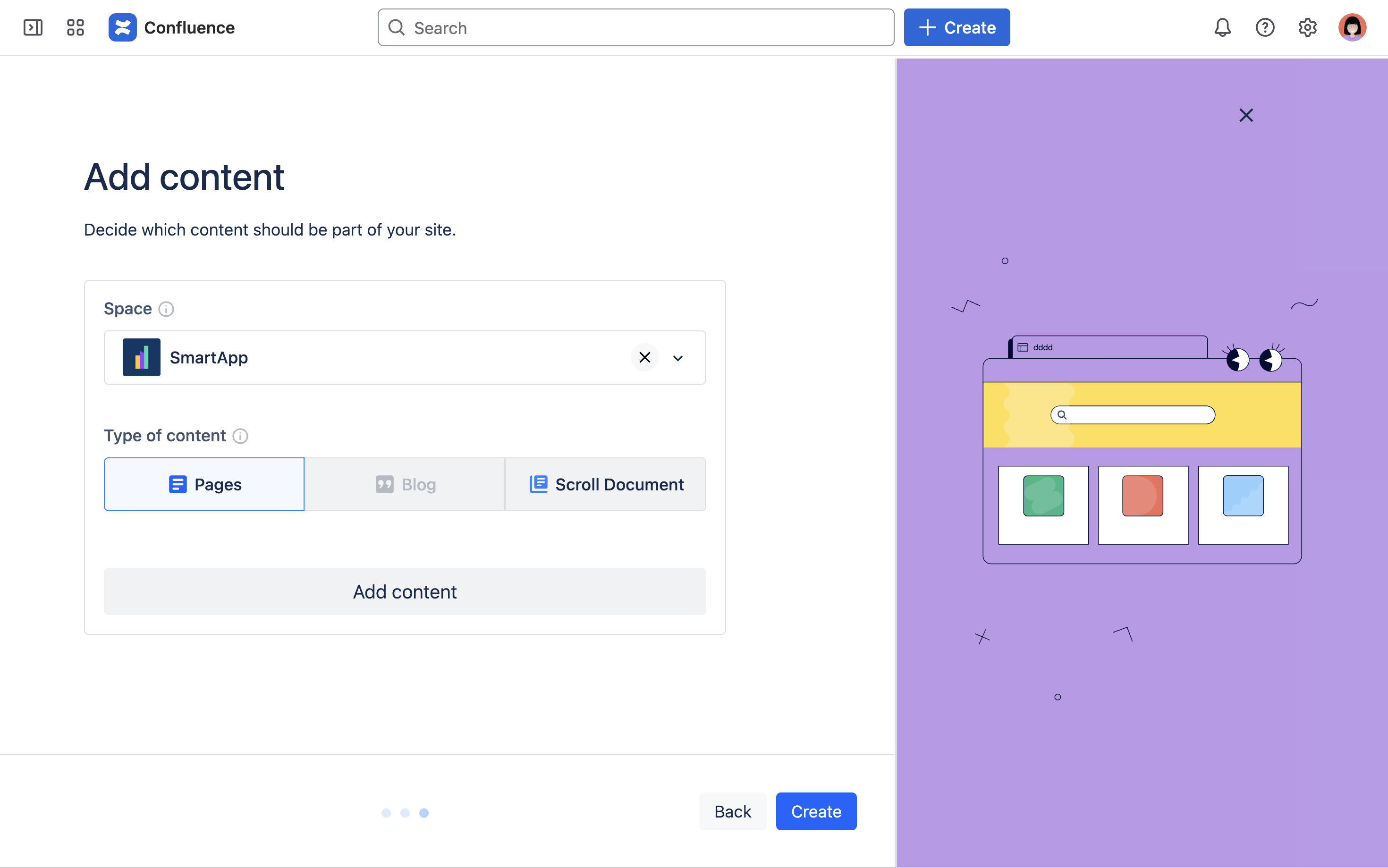 Create site wizard - 3.1 Add content - space added.png