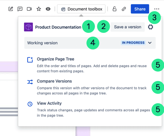 Document toolbox options highlighted 