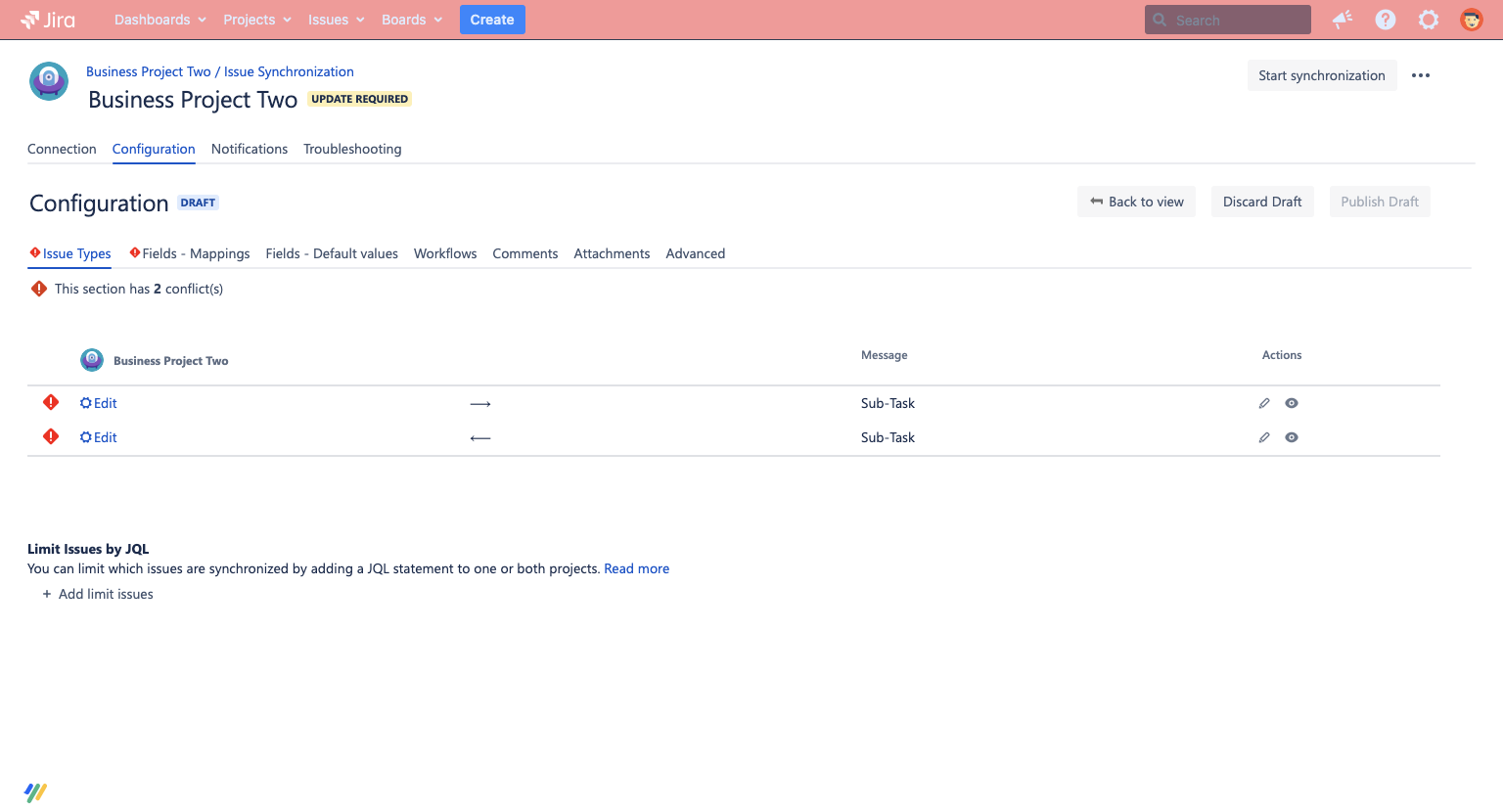 Issue Type mapping on secondary side