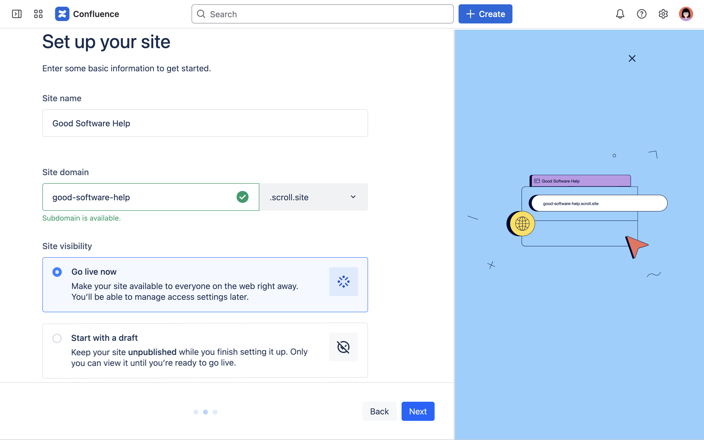 Create site wizard - 2 Set up your site.png