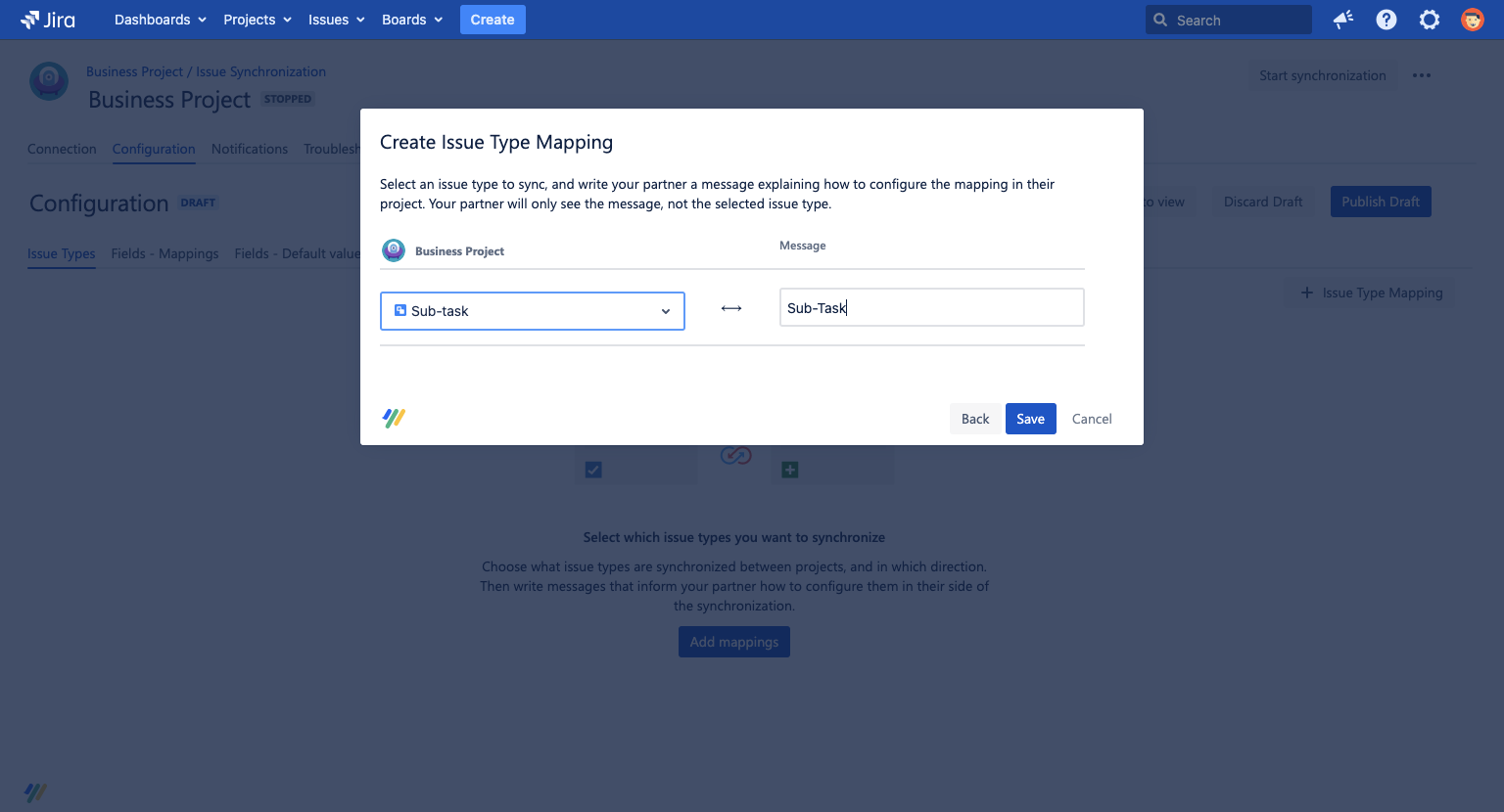 Add an issue type mapping dialog