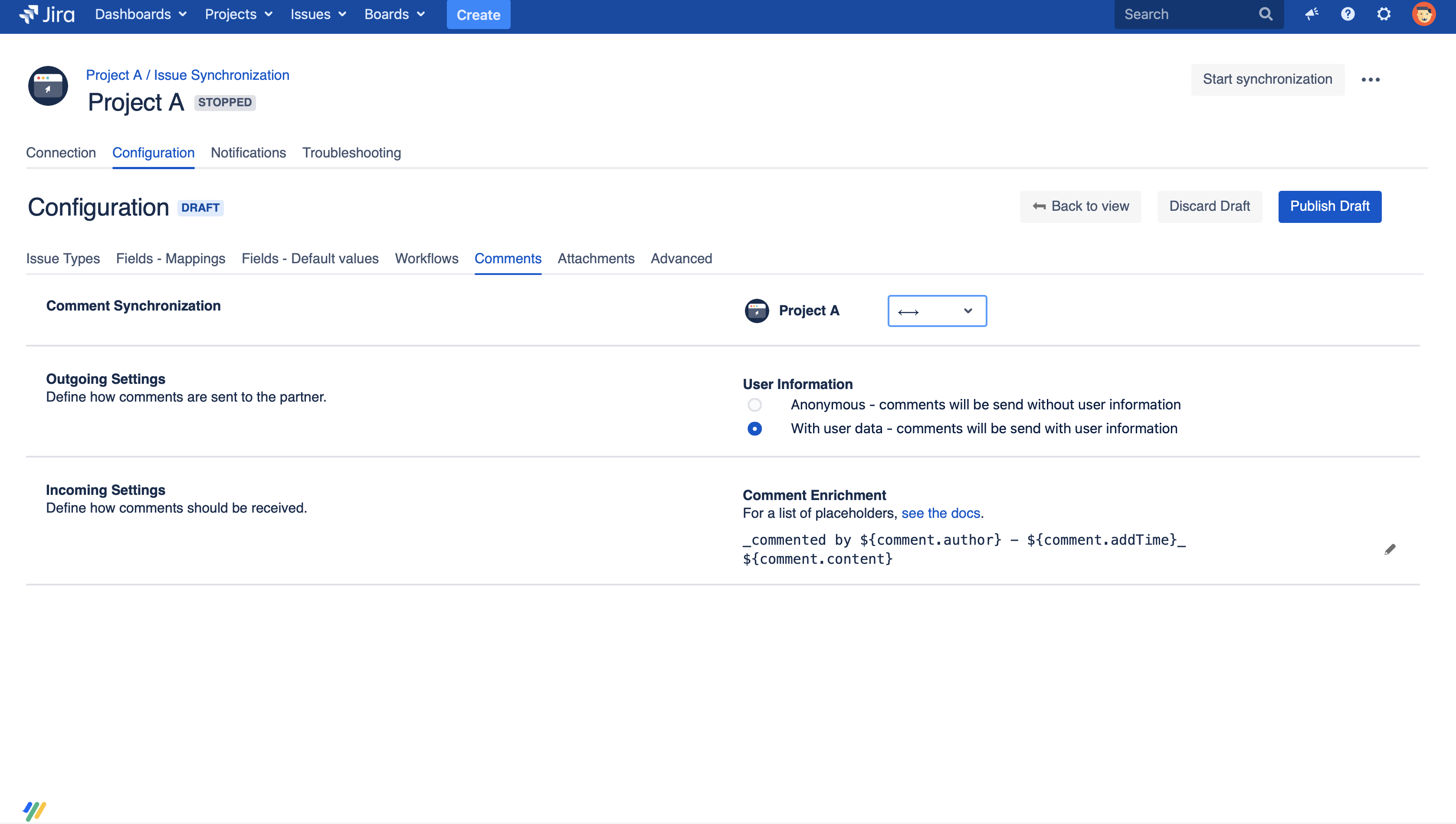 Set up comments sync primary side