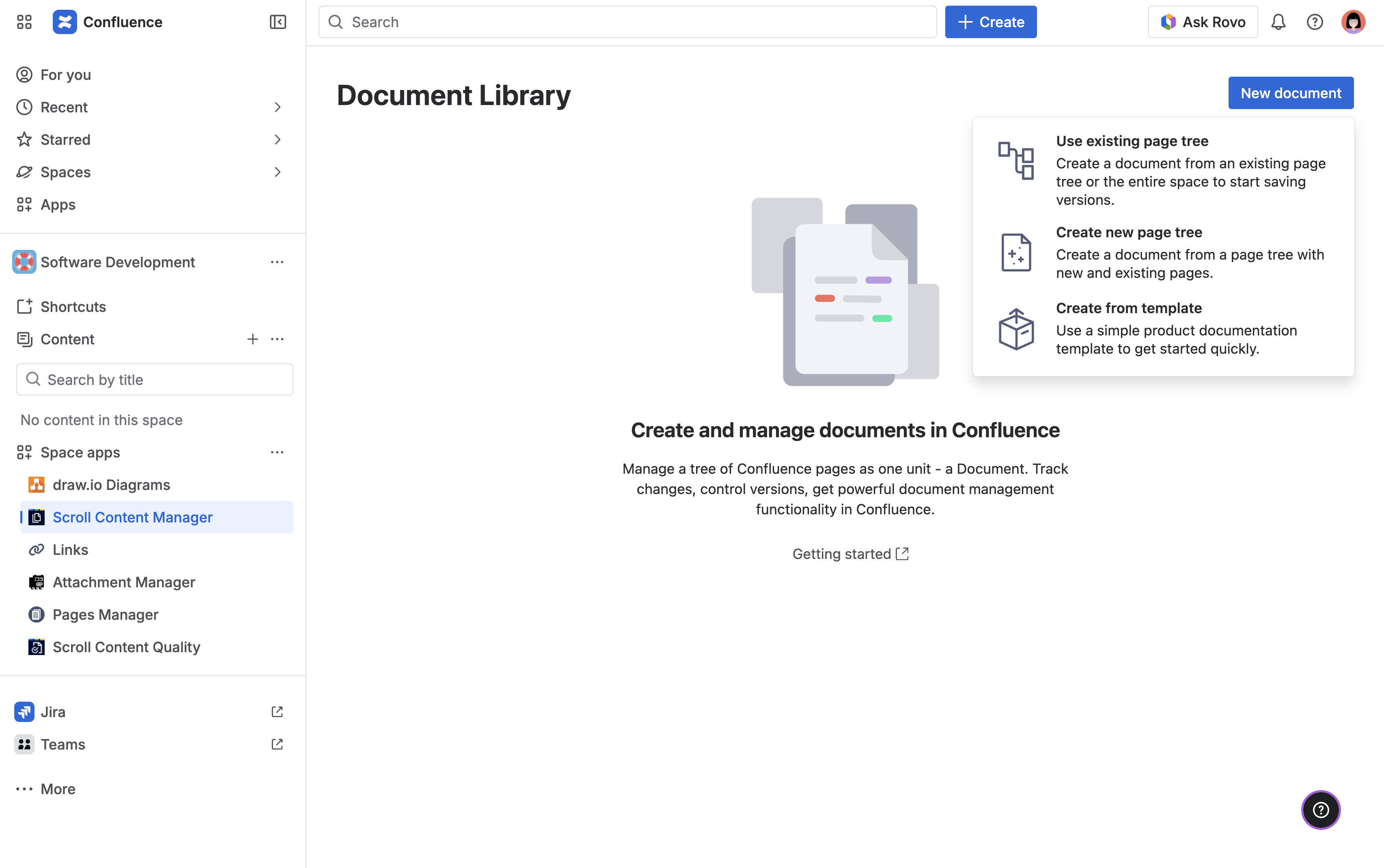 New document option selected within the Document Library