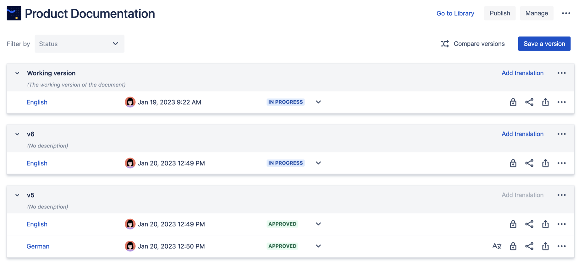 Document Manager with English and German translations