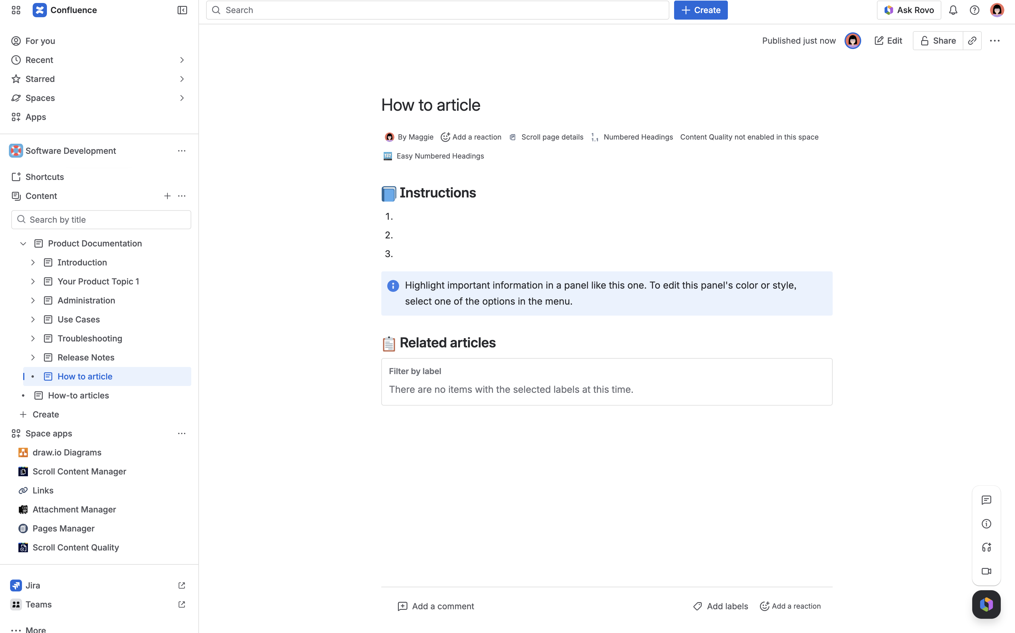 How to template published as Confluence page