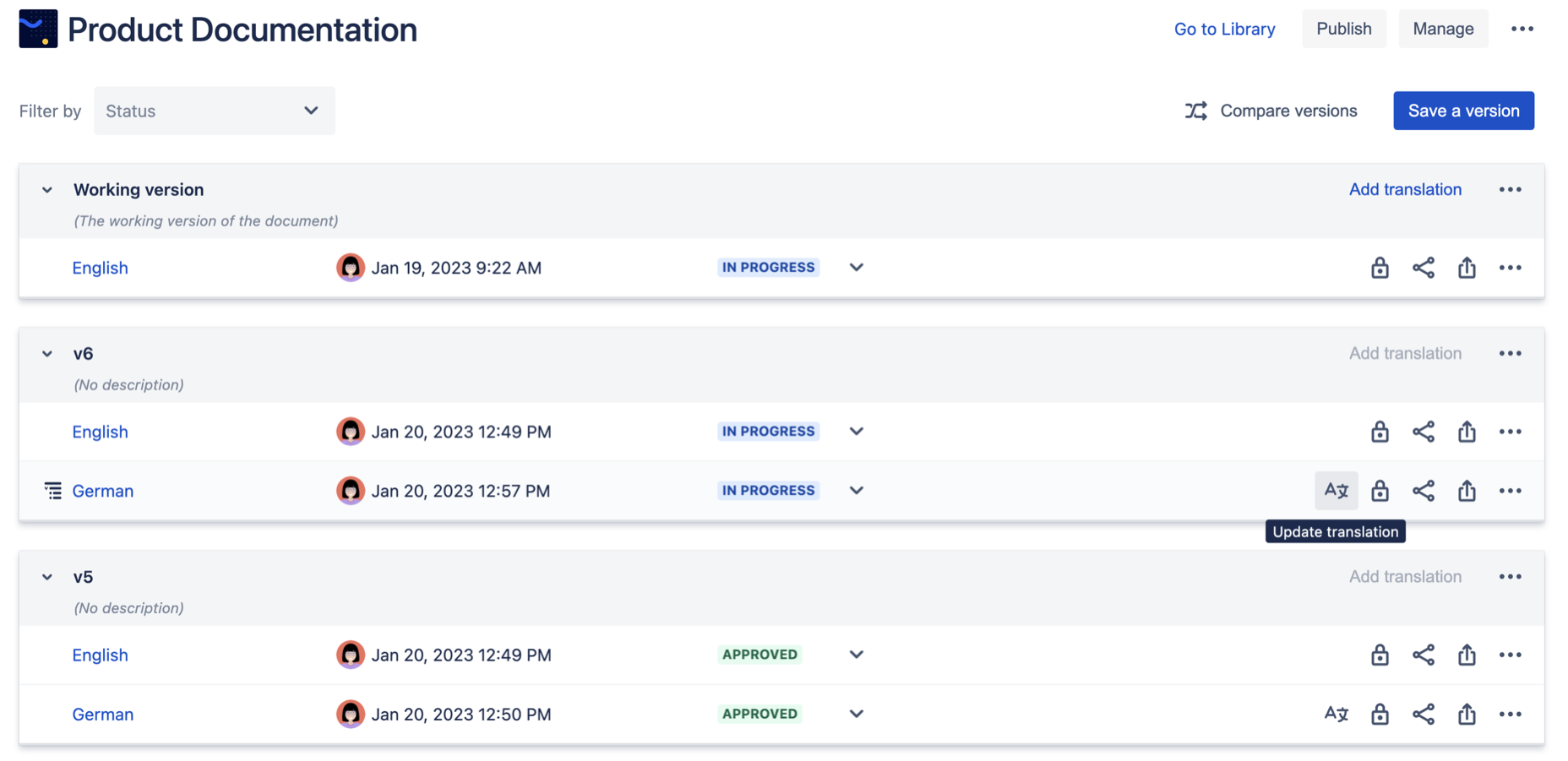Document Manger update translation for German language